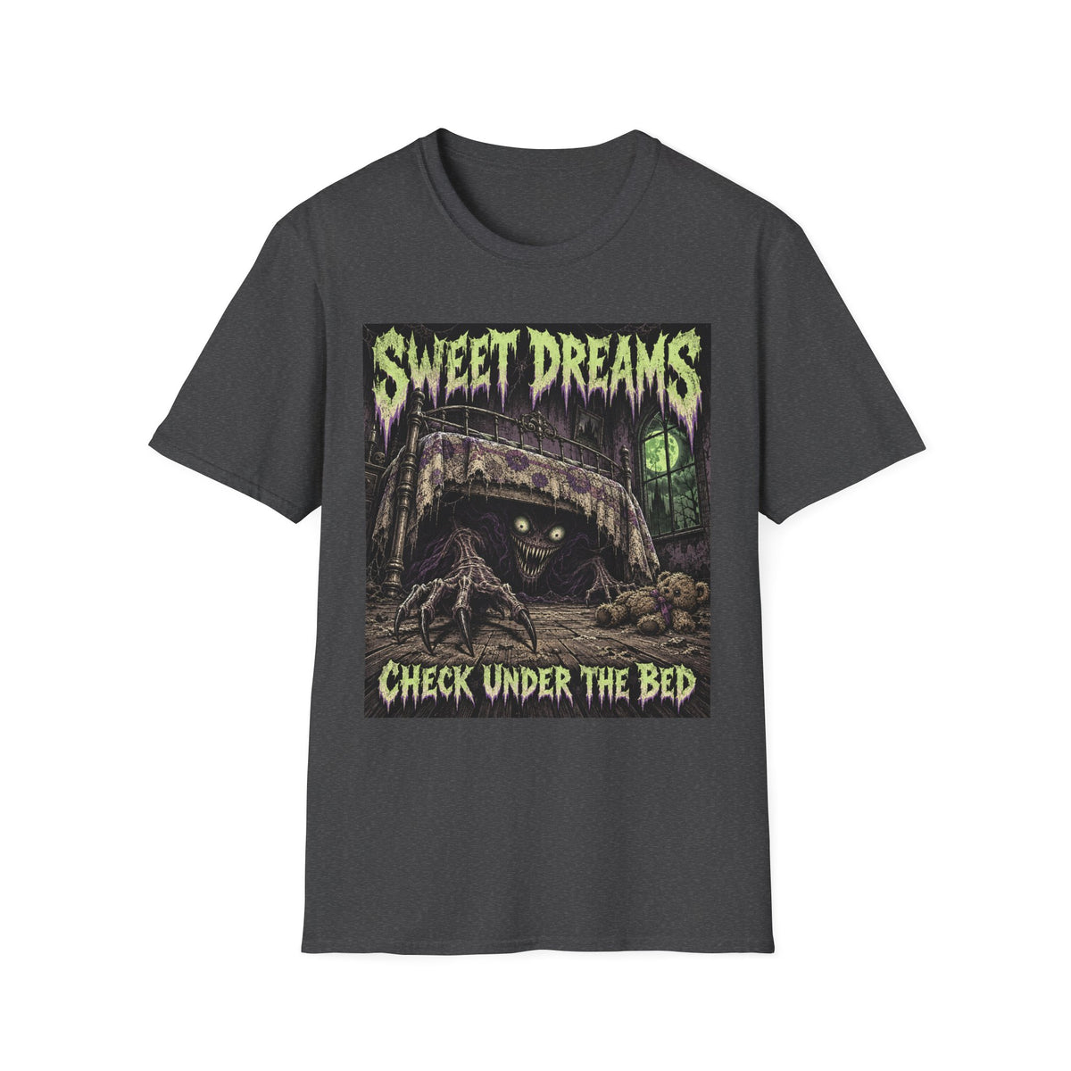 Sweet Dreams Horror T-Shirt — “Check Under the Bed” Gothic Sleep Tee