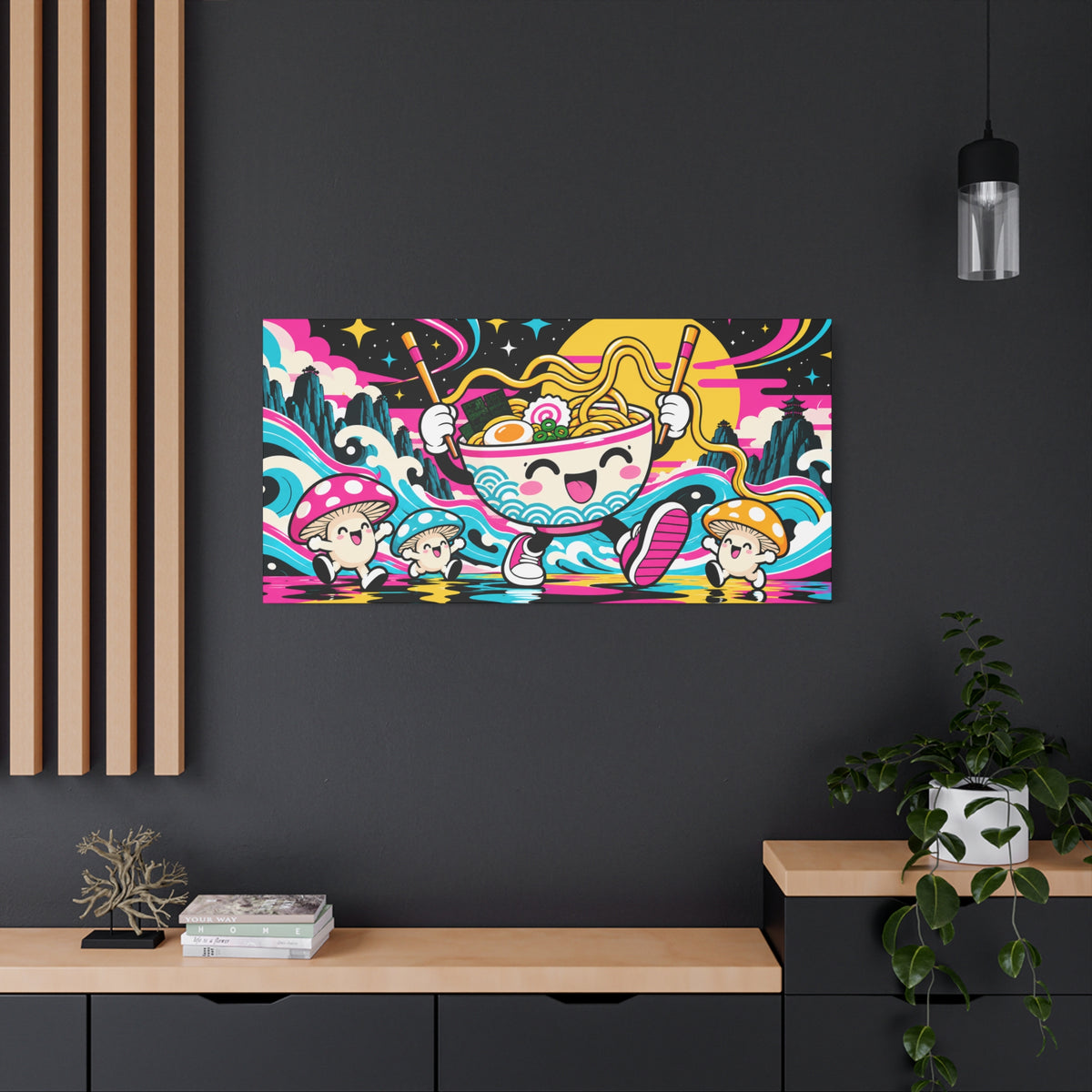 Wall Art | Neon Ramen | Kawaii Noodle Bowl & Mushroom Pop Art