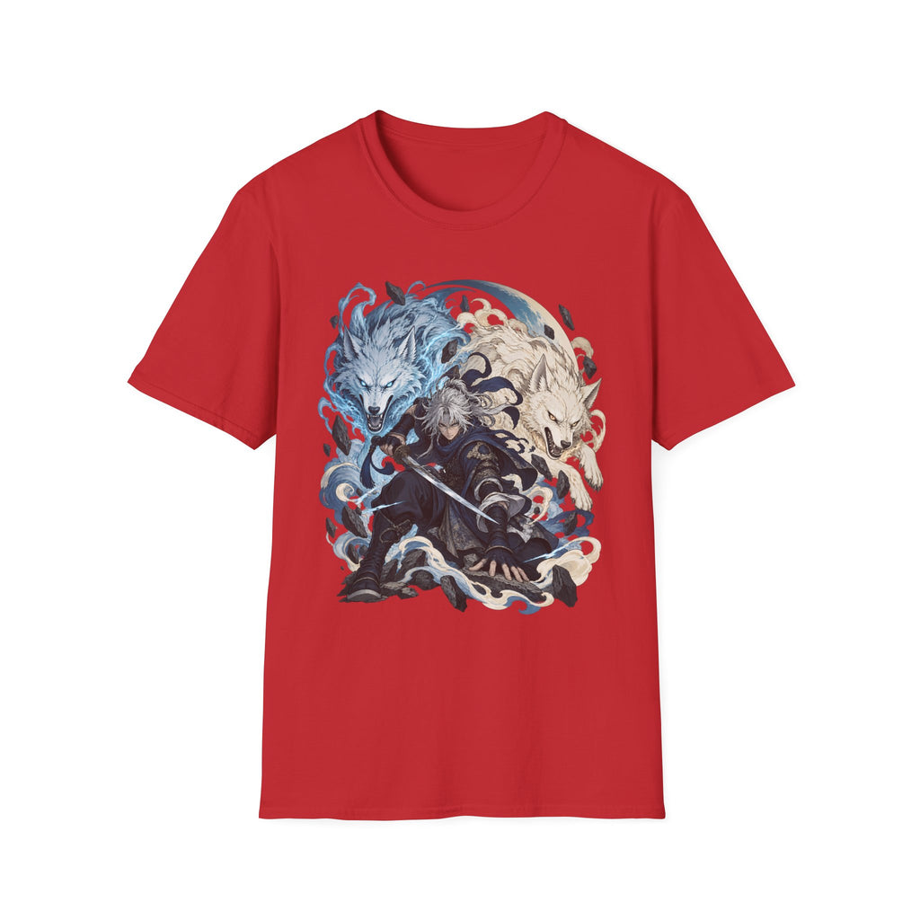 Wolf Spirit T-Shirt | Japanese Samurai | Yin Yang Blue & White Wolves Graphic Tee