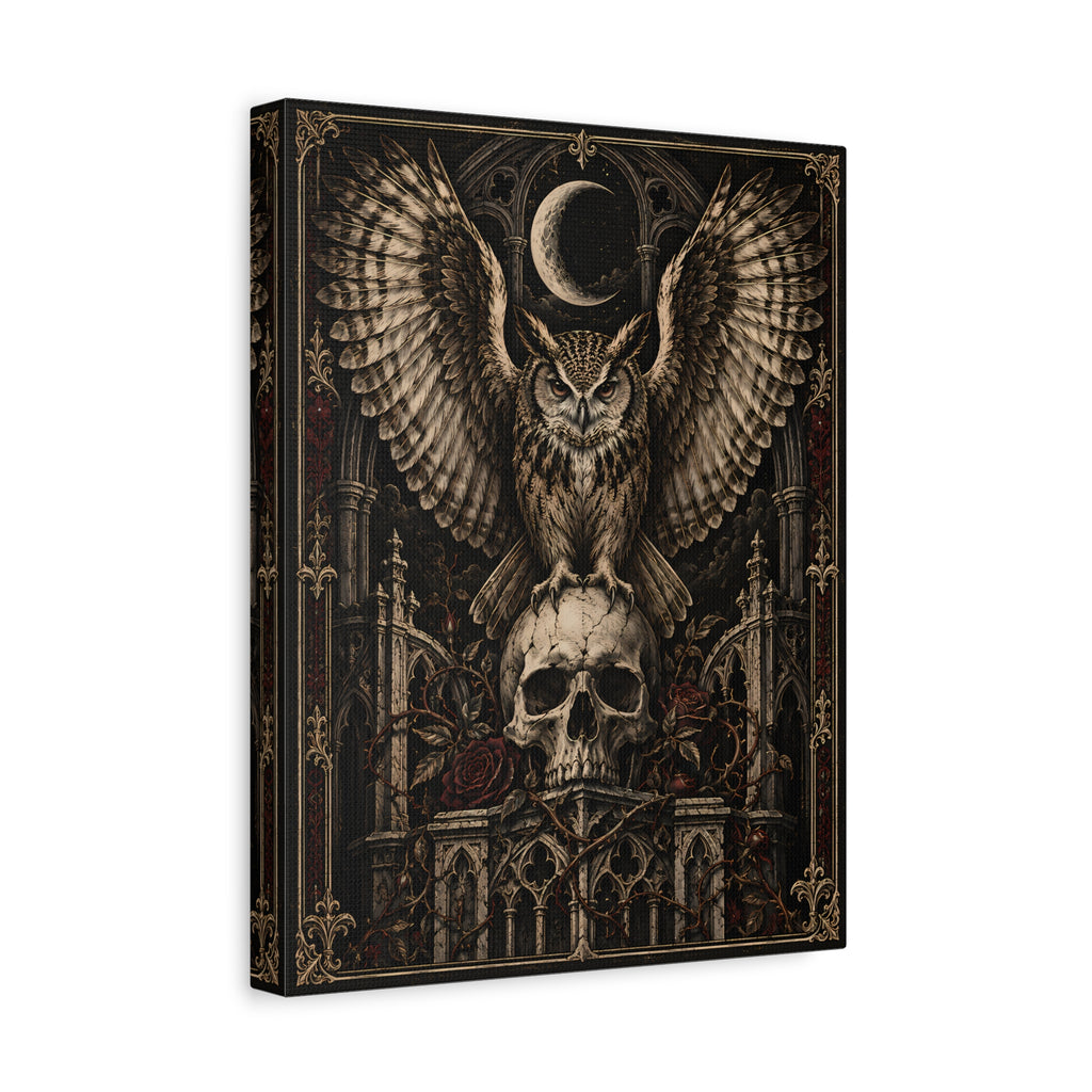 Canvas | Gothic Owl & Skull | Occult Wall Art