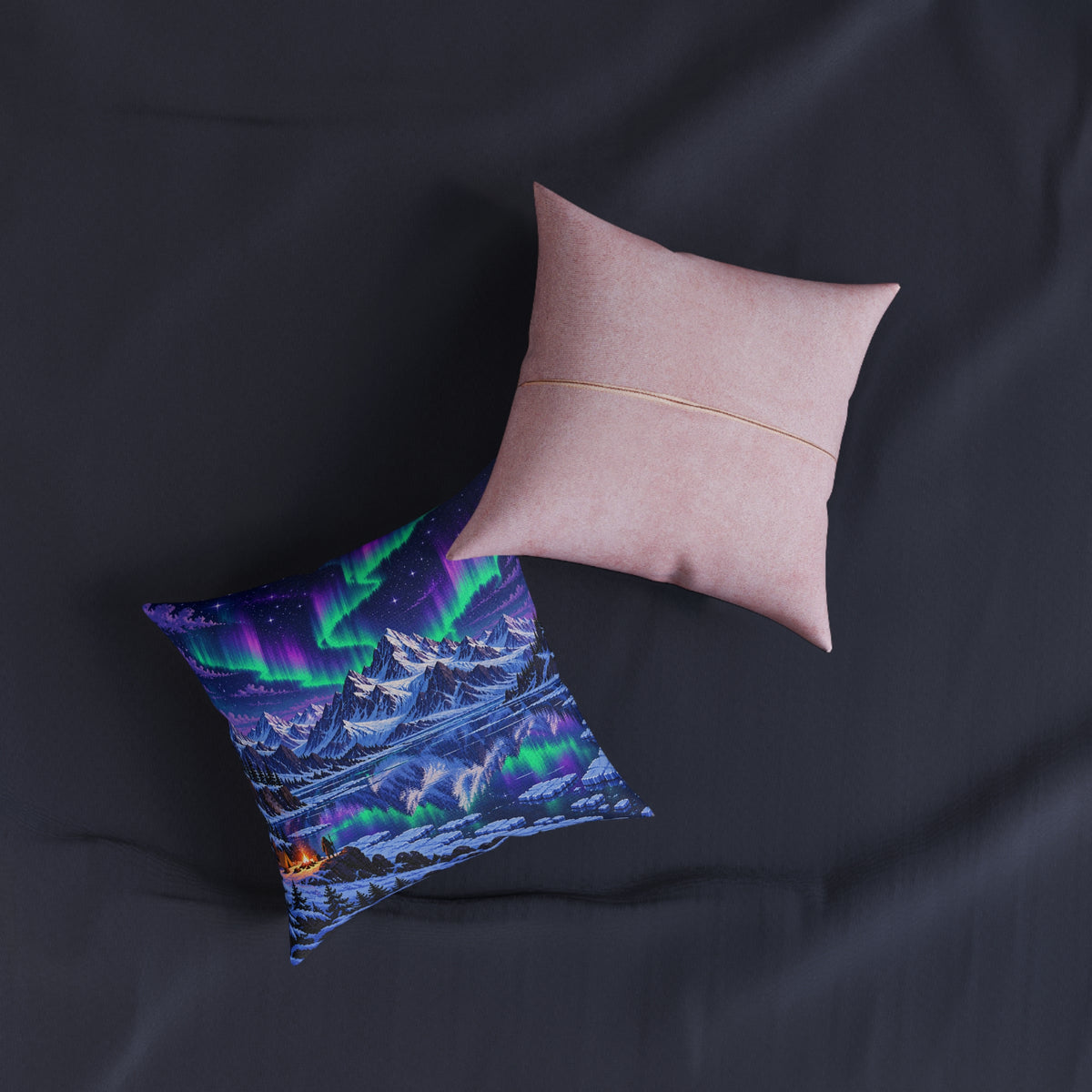 Frozen Mountains Pixel Art Aurora Cushion | Decorative Sofa Pillow