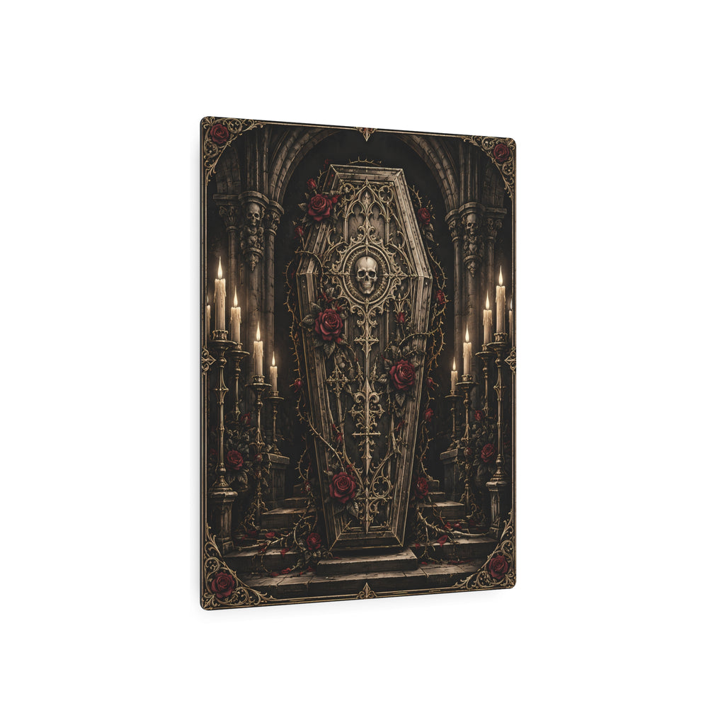 Metal Art Sign | Gothic Coffin and Roses | Occult Wall Art