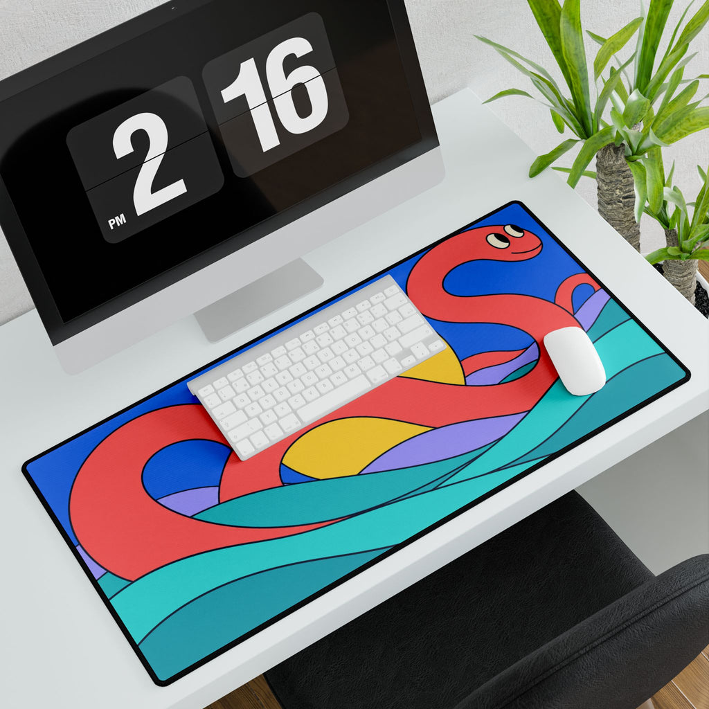 Sea Serpent Desk Mat | Colourful Ocean Wave Mouse Pad with Sunset Design