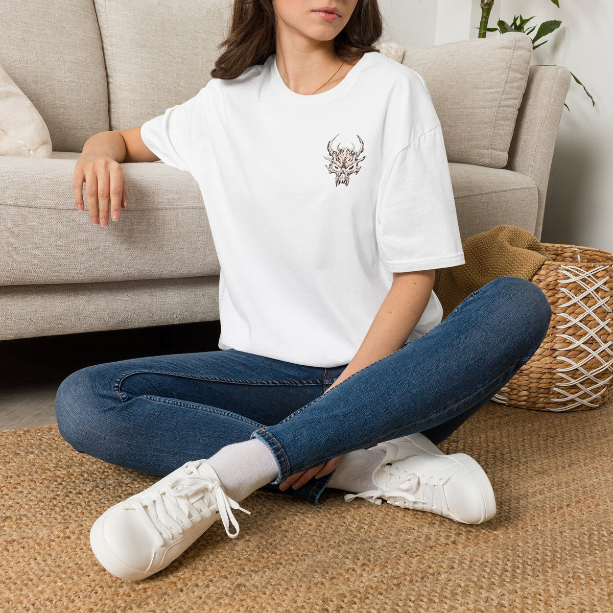 Demon Skull Chest Tee — Gothic Horned Skull T-Shirt