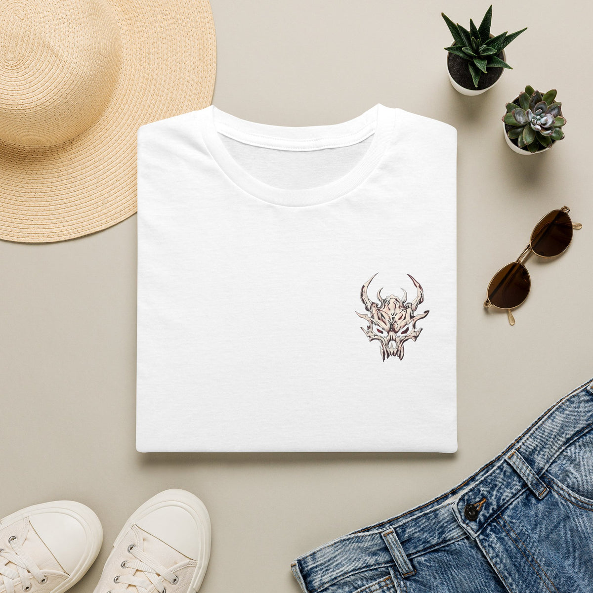 demon skull graphic t shirt, product image showing the garment or product detail.