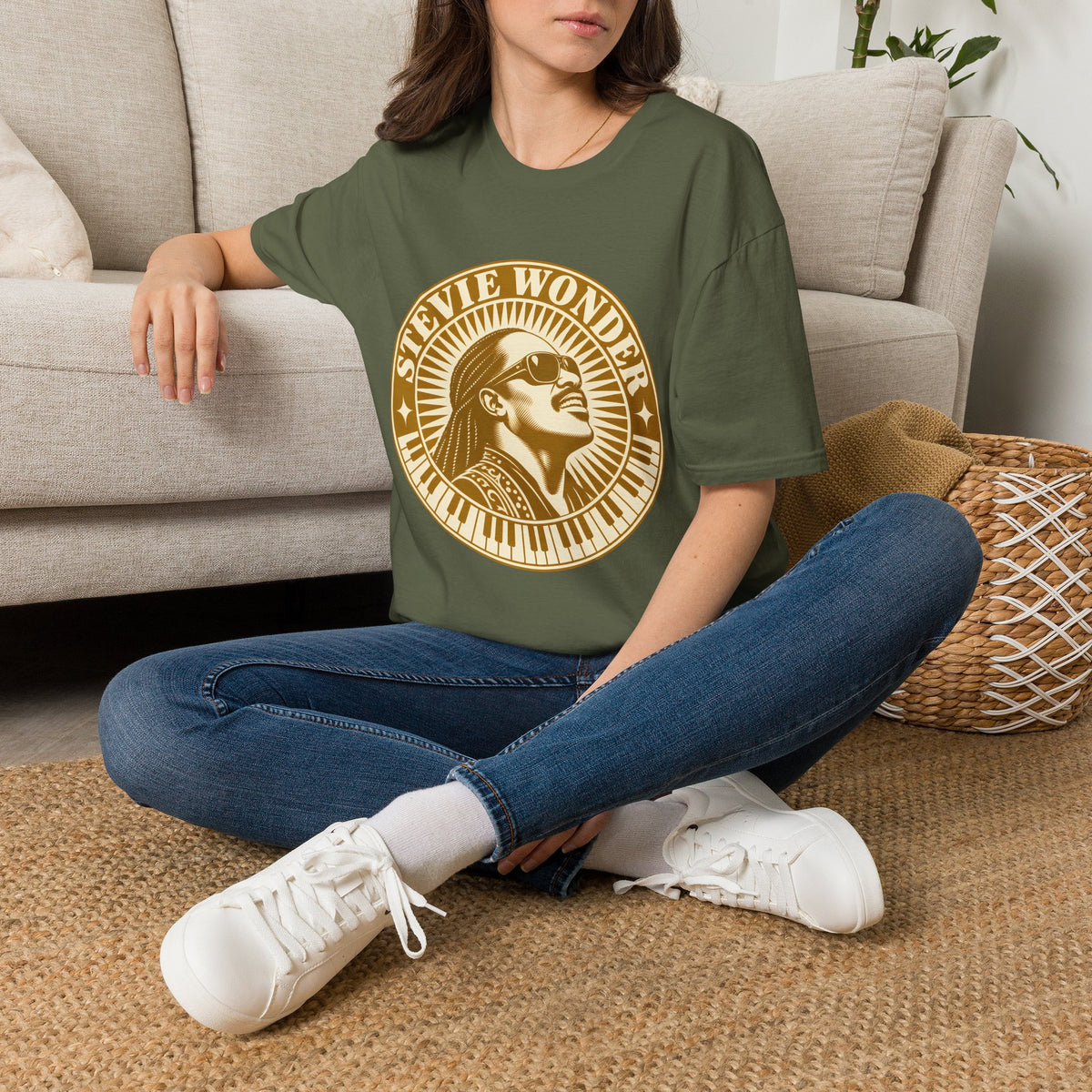 Stevie Wonder Graphic T-Shirt - Vintage Gold Portrait Tee