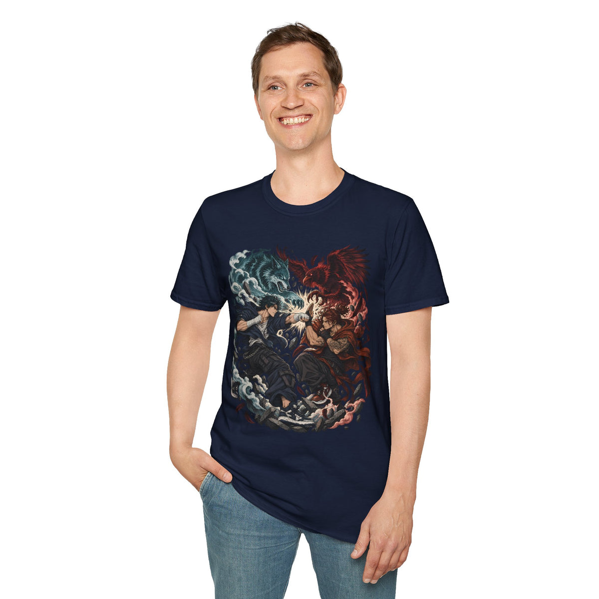 Yin Yang | Wolf Demon vs Phoenix | Japanese Anime Ninja T Shirt