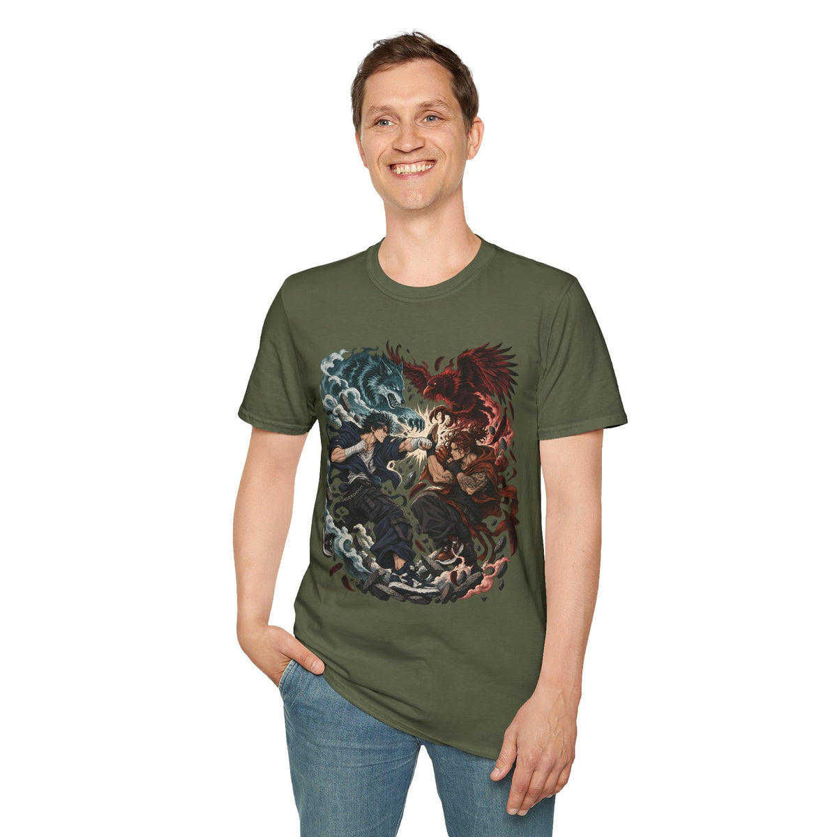 Yin Yang | Wolf Demon vs Phoenix | Japanese Anime Ninja T Shirt
