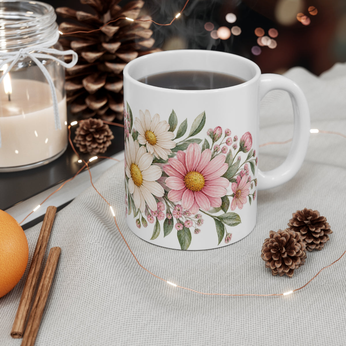 Pastel Pink Daisy Mug | Cute Floral Design