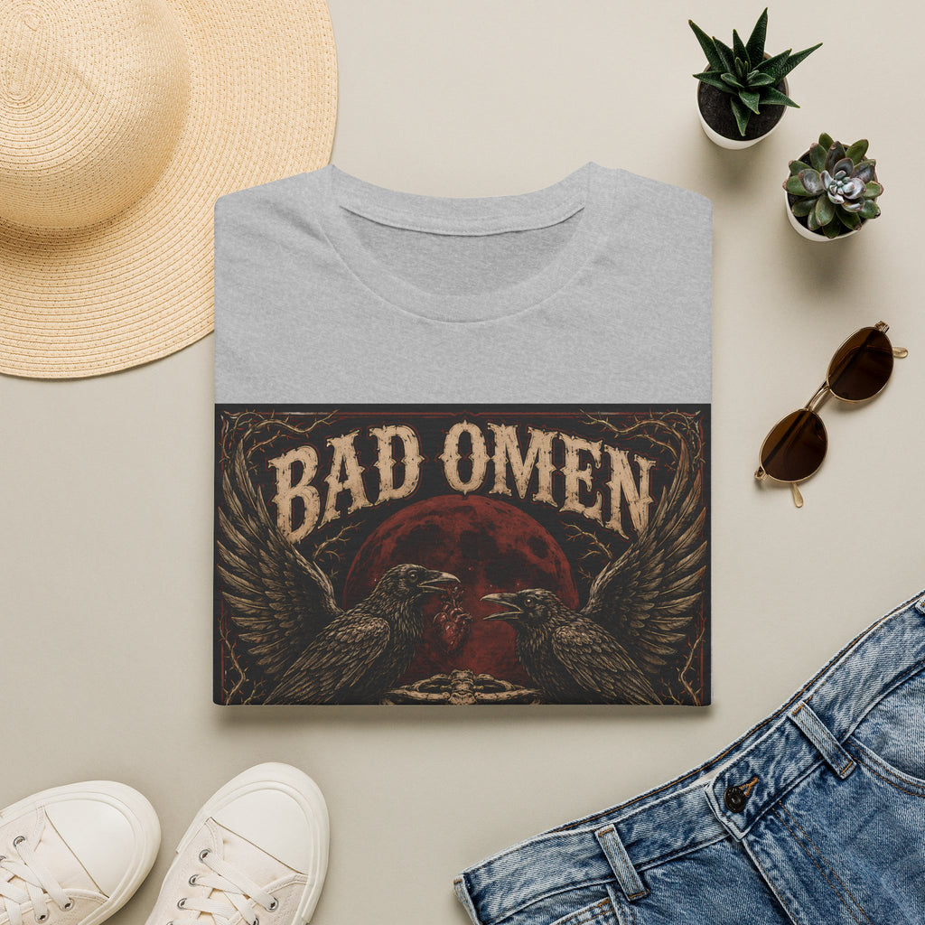 Bad Omen Graphic T‑Shirt — Gothic Raven Skeleton Retro Band Tee