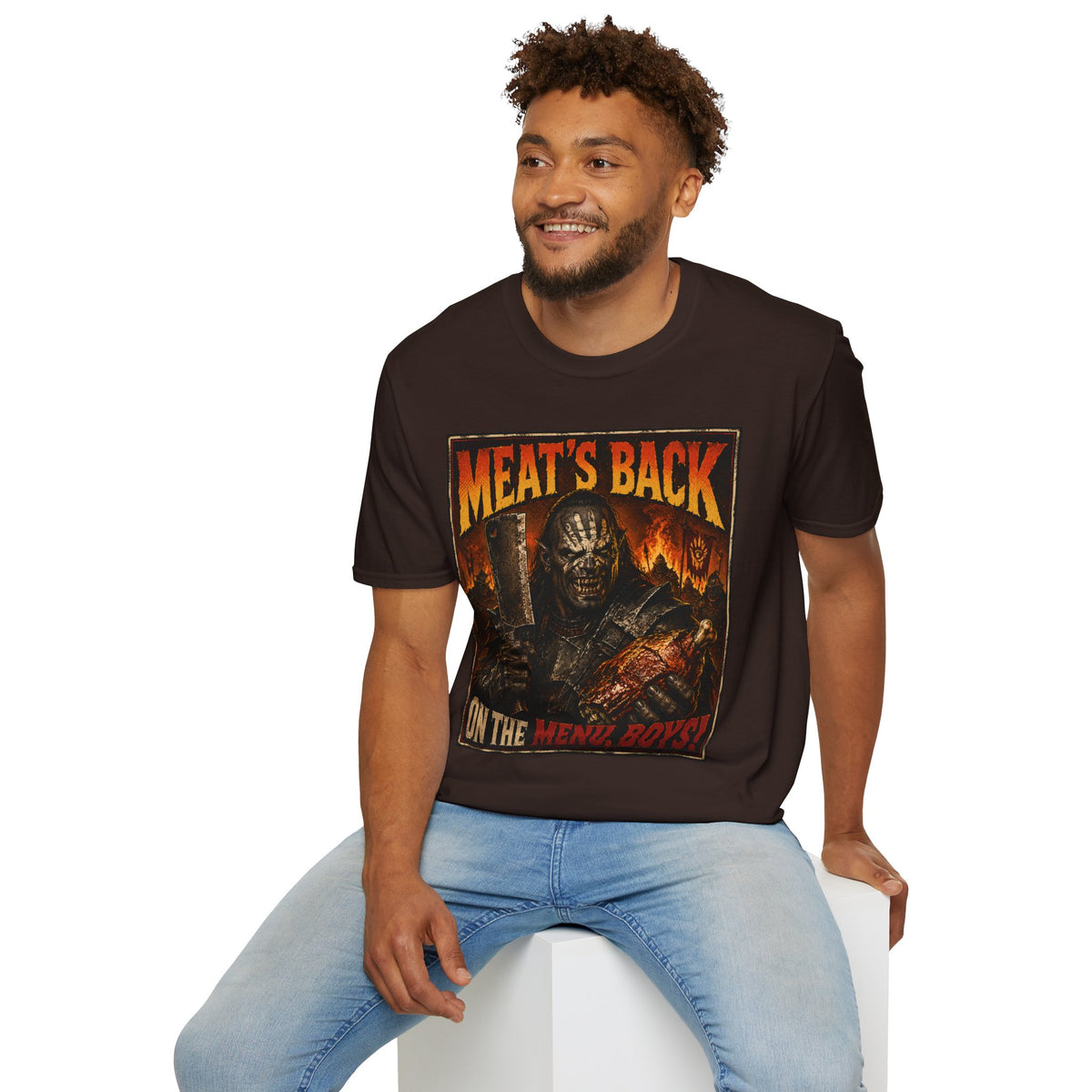 Meat’s Back Horror Graphic T-Shirt — ‘Meat’s Back on the Menu Boys’ Retro Slayer Tee