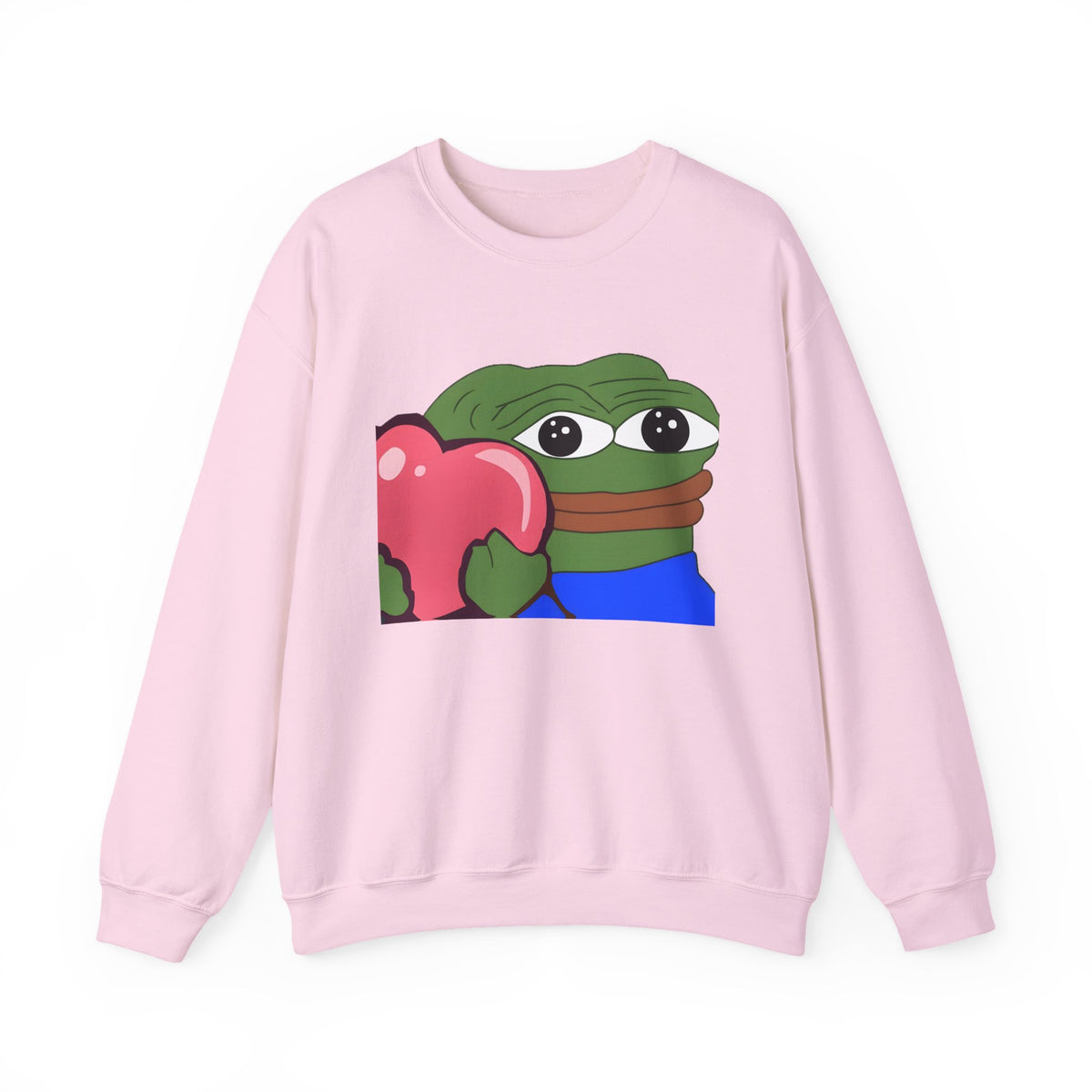 Pepe Heart Crewneck Sweatshirt - Cute Pepe Holding Pink Heart Graphic