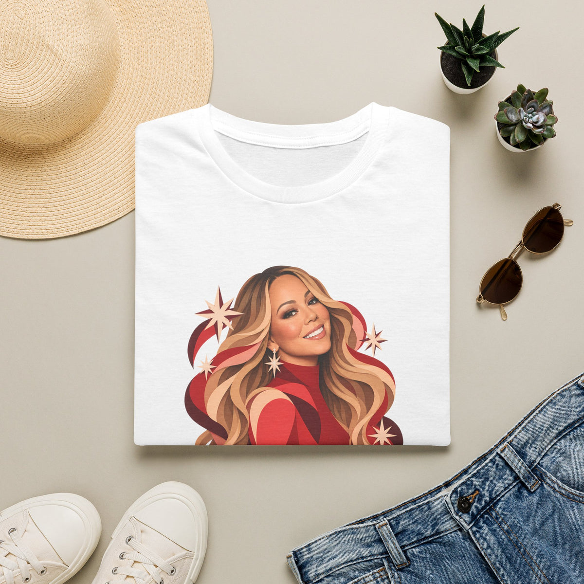 Mariah Carey | Holiday Diva Graphic Tee | Retro Red Star Portrait