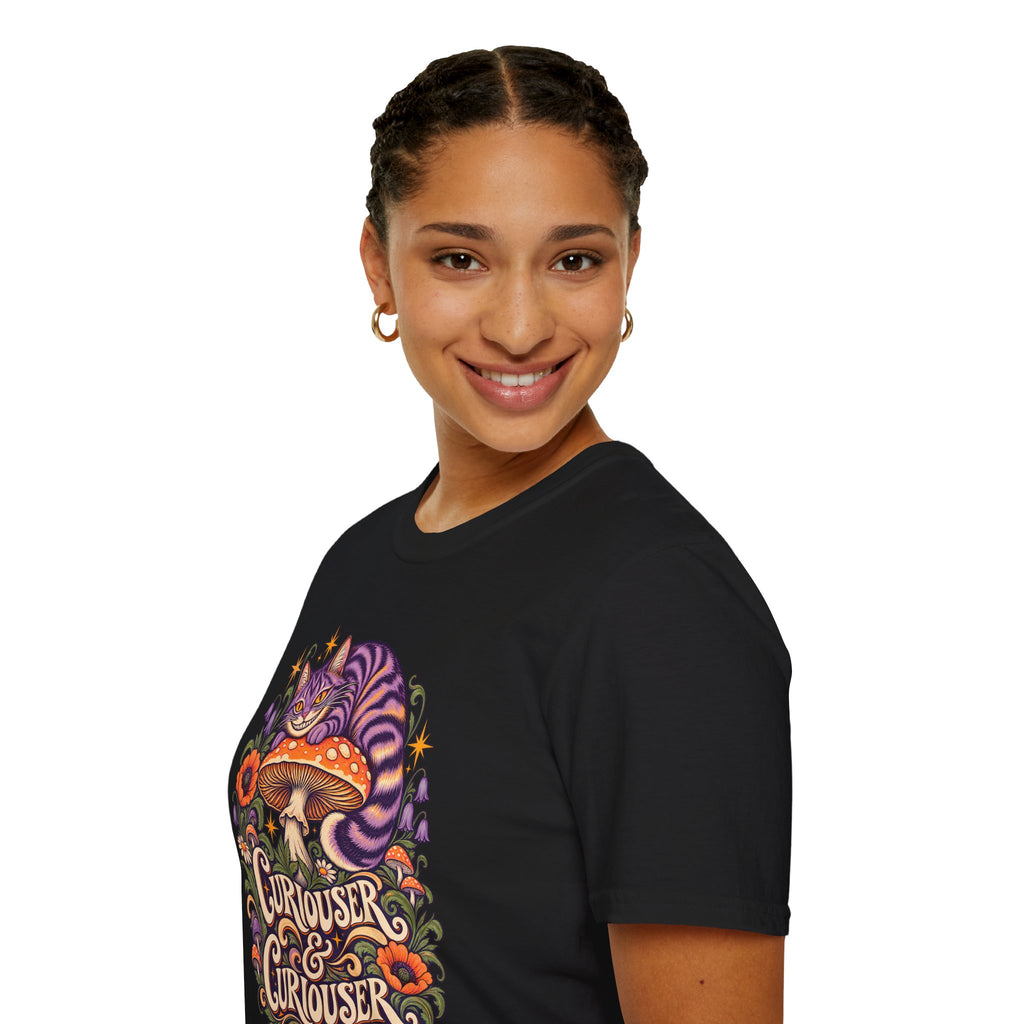 Cheshire Cat | Curiouser & Curiouser | Whimsical Mushroom Design Graphic Shirt