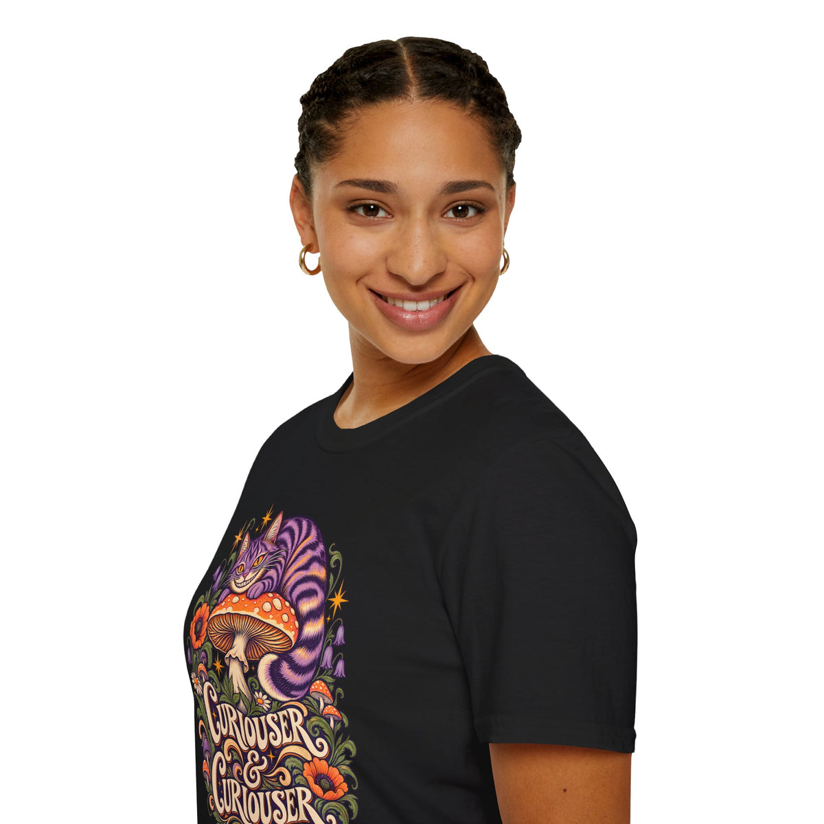 Cheshire Cat | Curiouser & Curiouser | Whimsical Mushroom Design Graphic Shirt
