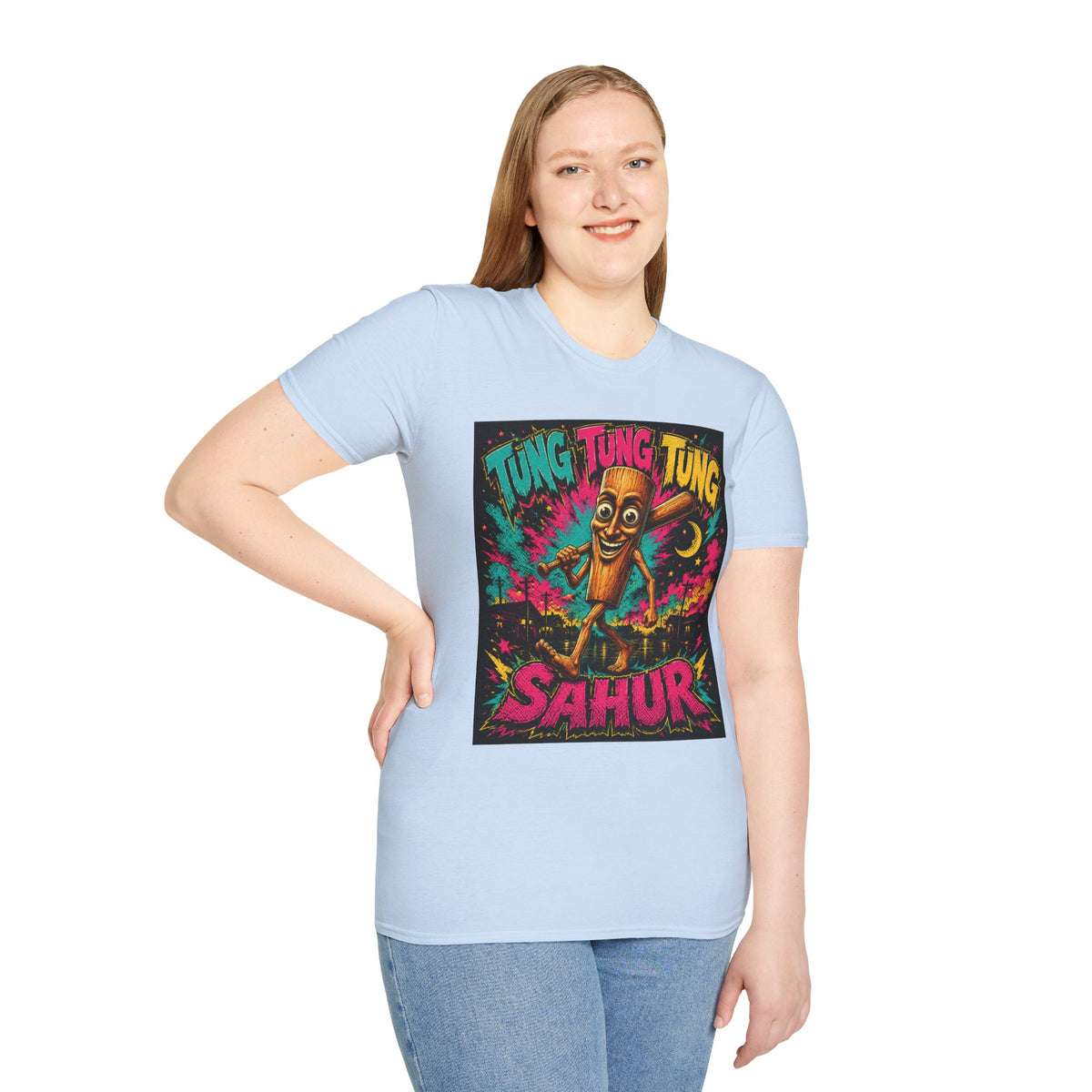 T-Shirt — Colorful 'Tung Tung Tung' Cartoon Log Design (Sahur)