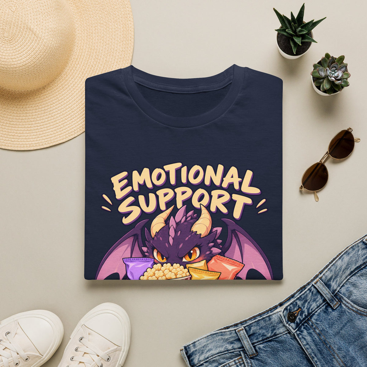 Emotional Support Snacks | Cute Dragon Eating Popcorn Anime Shirt