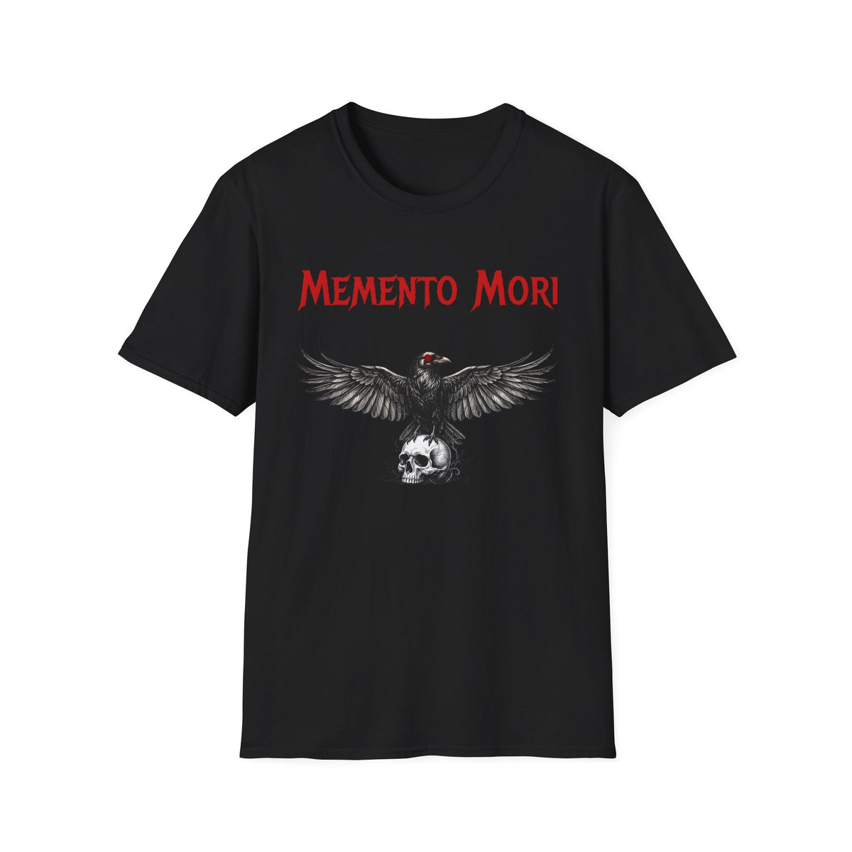 momento mori gothic dark fantasy crow t shirt, product image showing the garment or product detail.