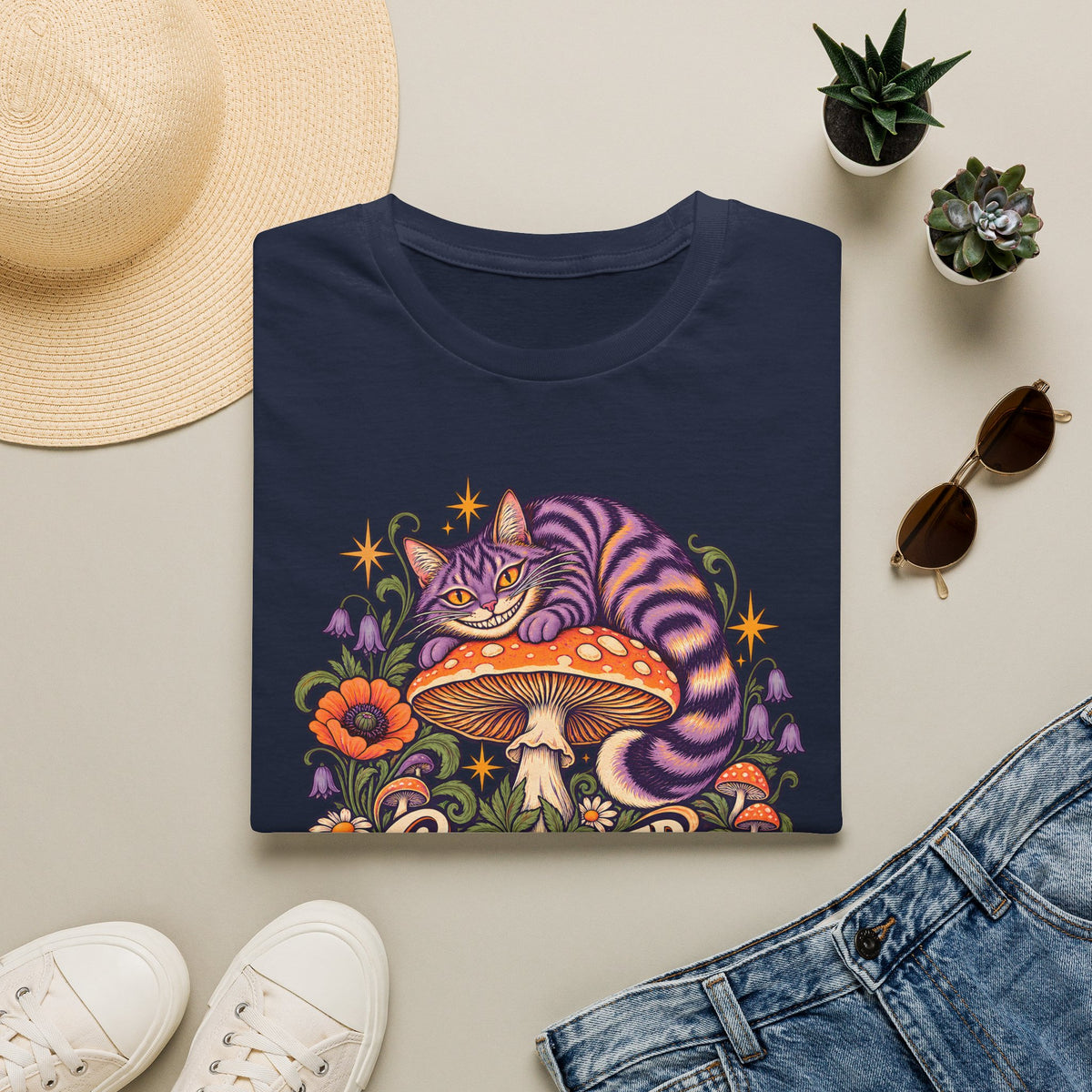 Cheshire Cat | Curiouser & Curiouser | Whimsical Mushroom Design Graphic Shirt
