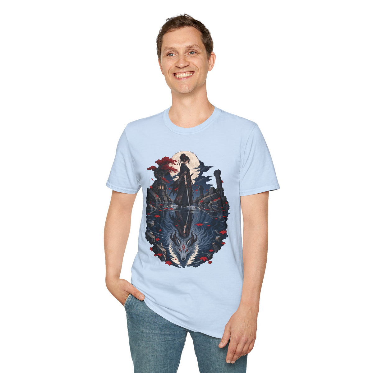 Reflection of a Monster | Moonlit Wolf Spirit T-Shirt | Samurai Silhouette Graphic Tee
