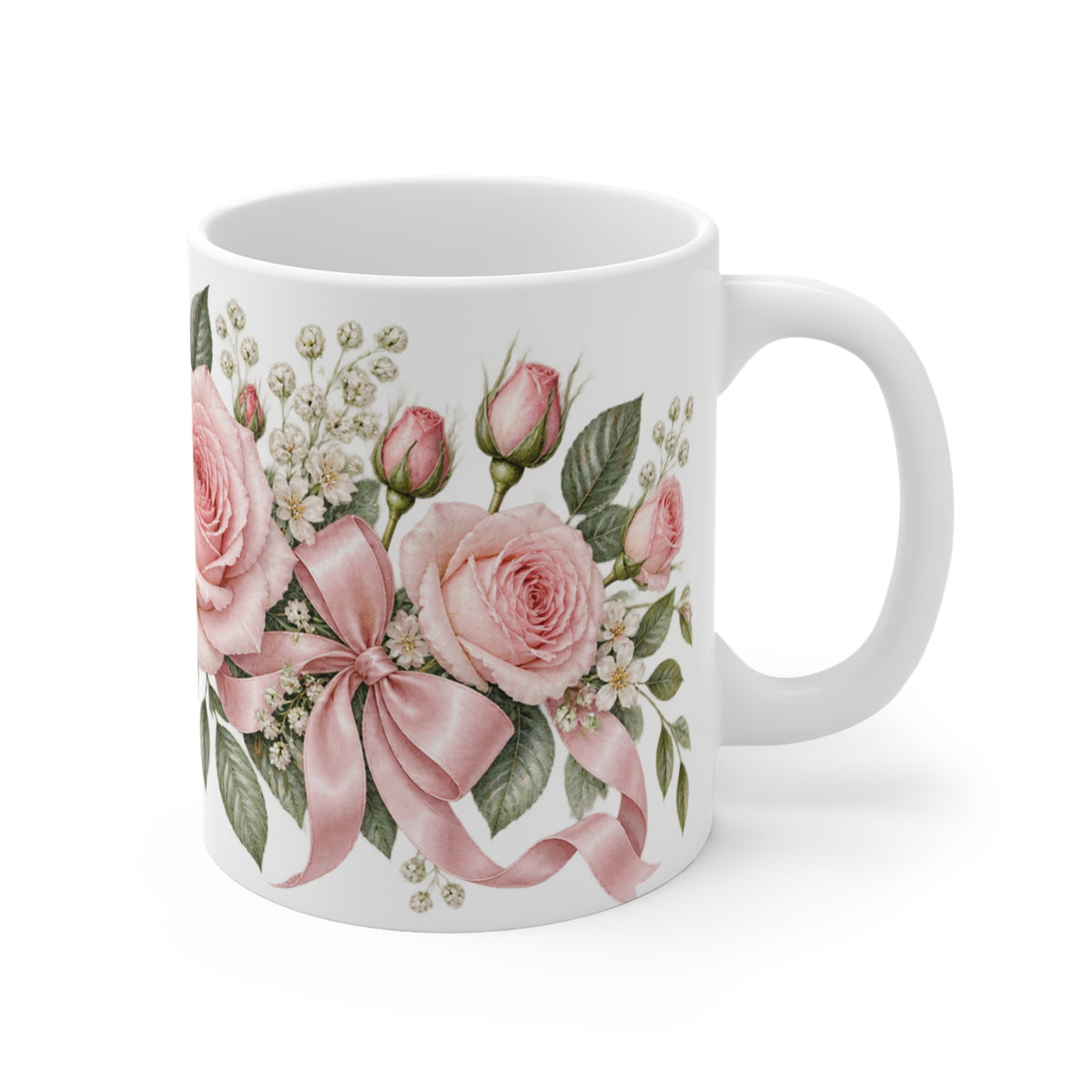 Pastel Pink Rose and Bow Mug | Coquette Floral Design