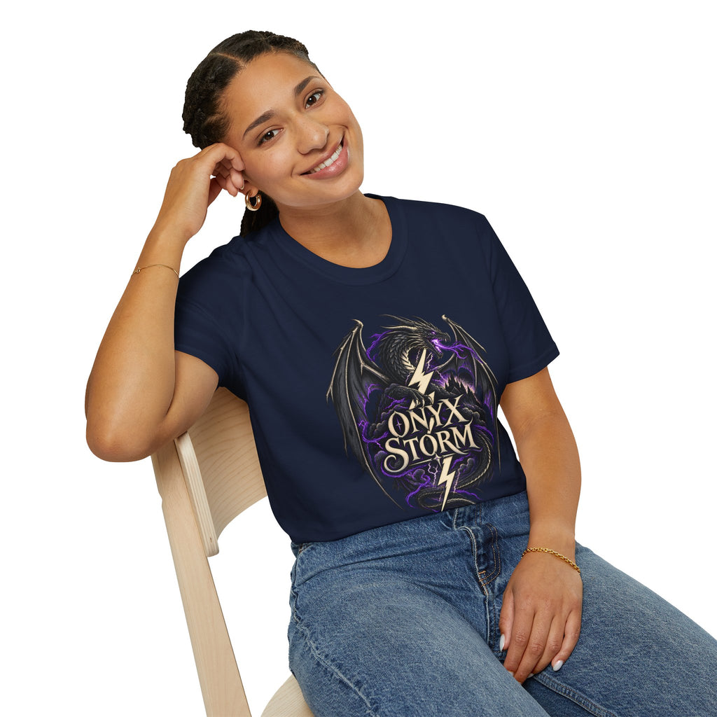 Onyx Storm Dragon T-Shirt | Book Inspired Gothic Lightning Fantasy Tee