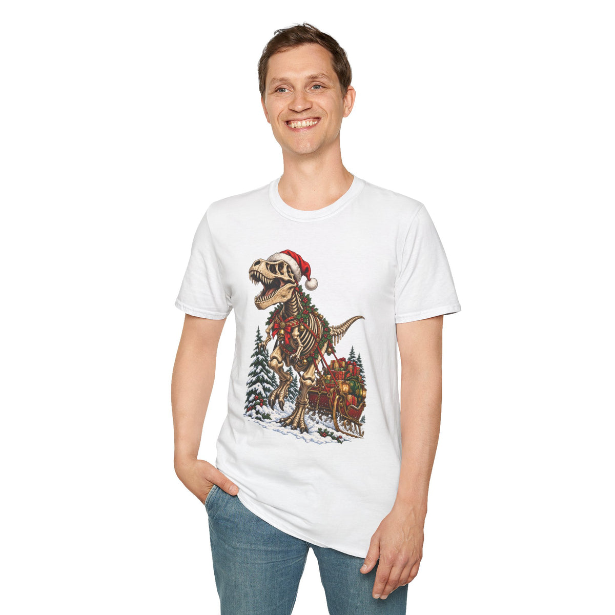 T-Rex Sleigh | Dinosaur Fossil Christmas T‑Shirt