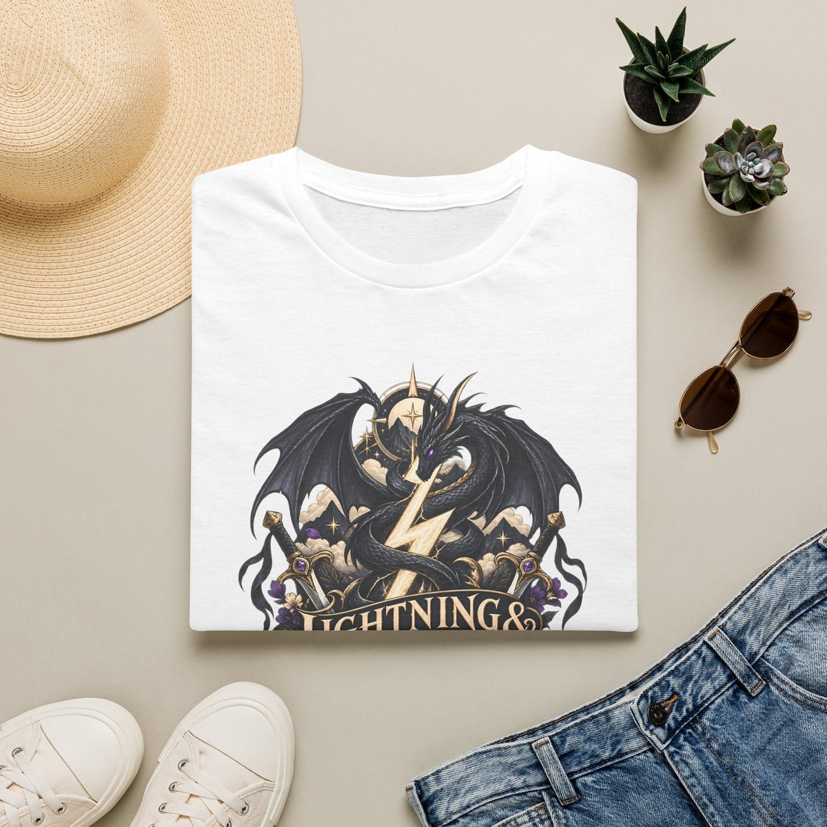 Lightning & Shadow | Onyx Storm Book Inspired Fantasy Dragon T-Shirt
