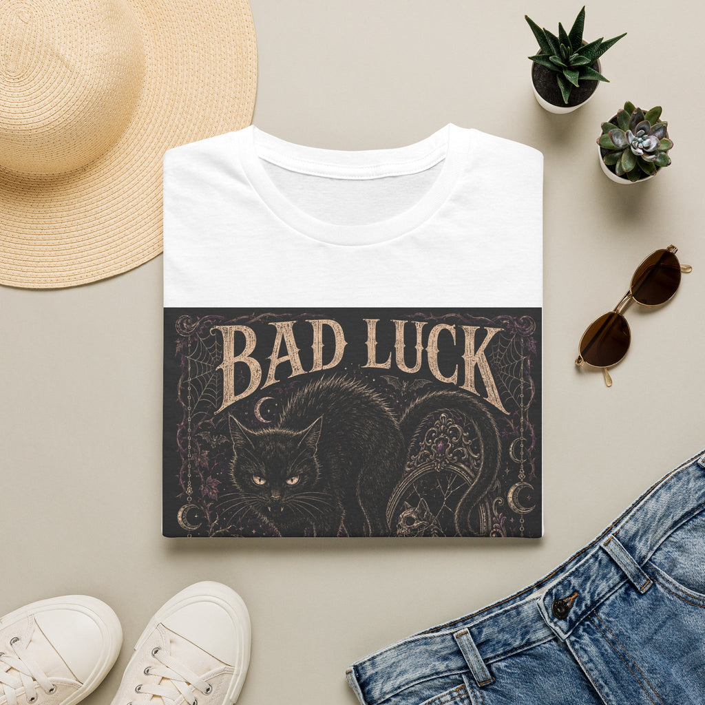 Bad Luck Black Cat Graphic T-Shirt — Gothic Skull Vintage Tattoo Tee