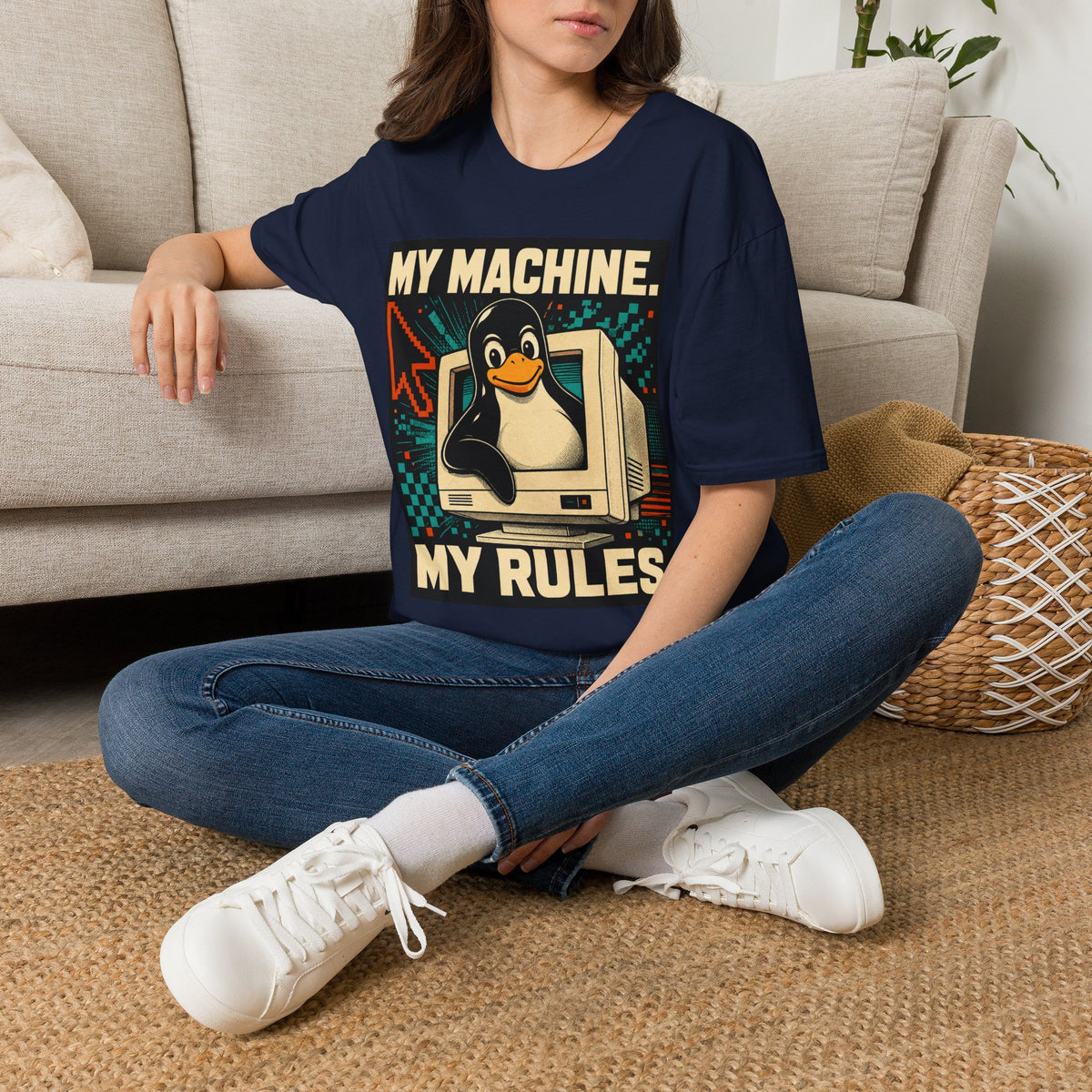 Retro Tux Penguin Tee — "My Machine, My Rules" Vintage Computer T-Shirt