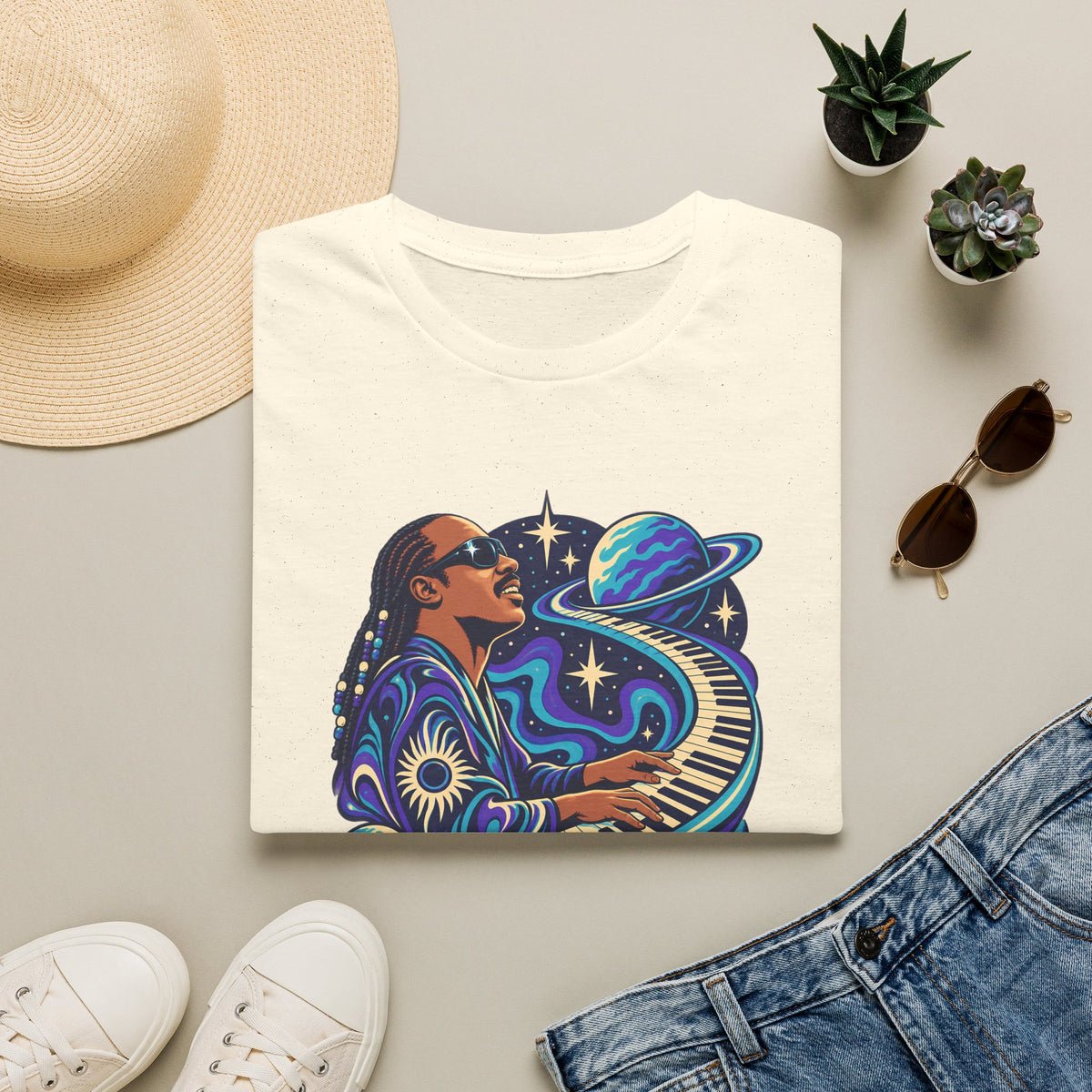 Stevie Wonder Cosmic Piano T-Shirt - Retro Soul Music Tee