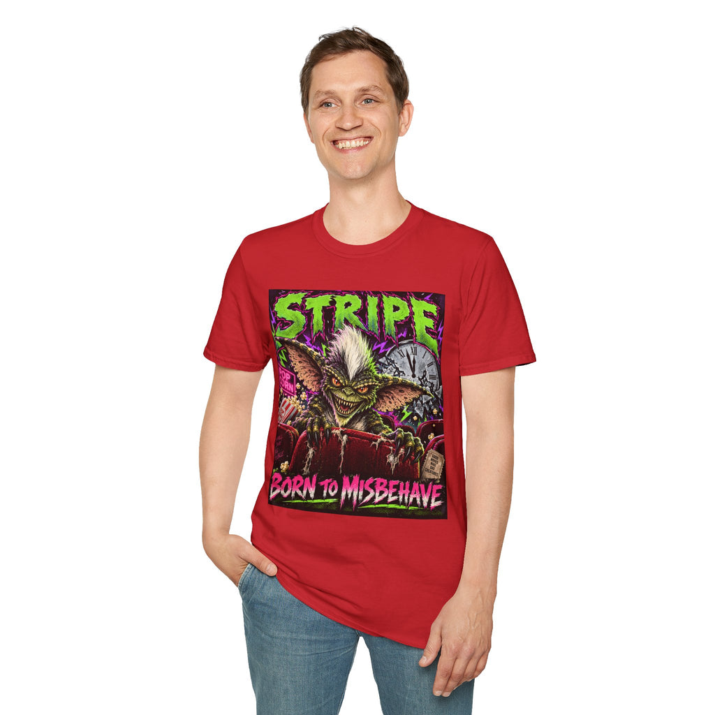 Stripe Gremlin T‑Shirt — 'Born to Misbehave' Retro Horror Graphic Tee