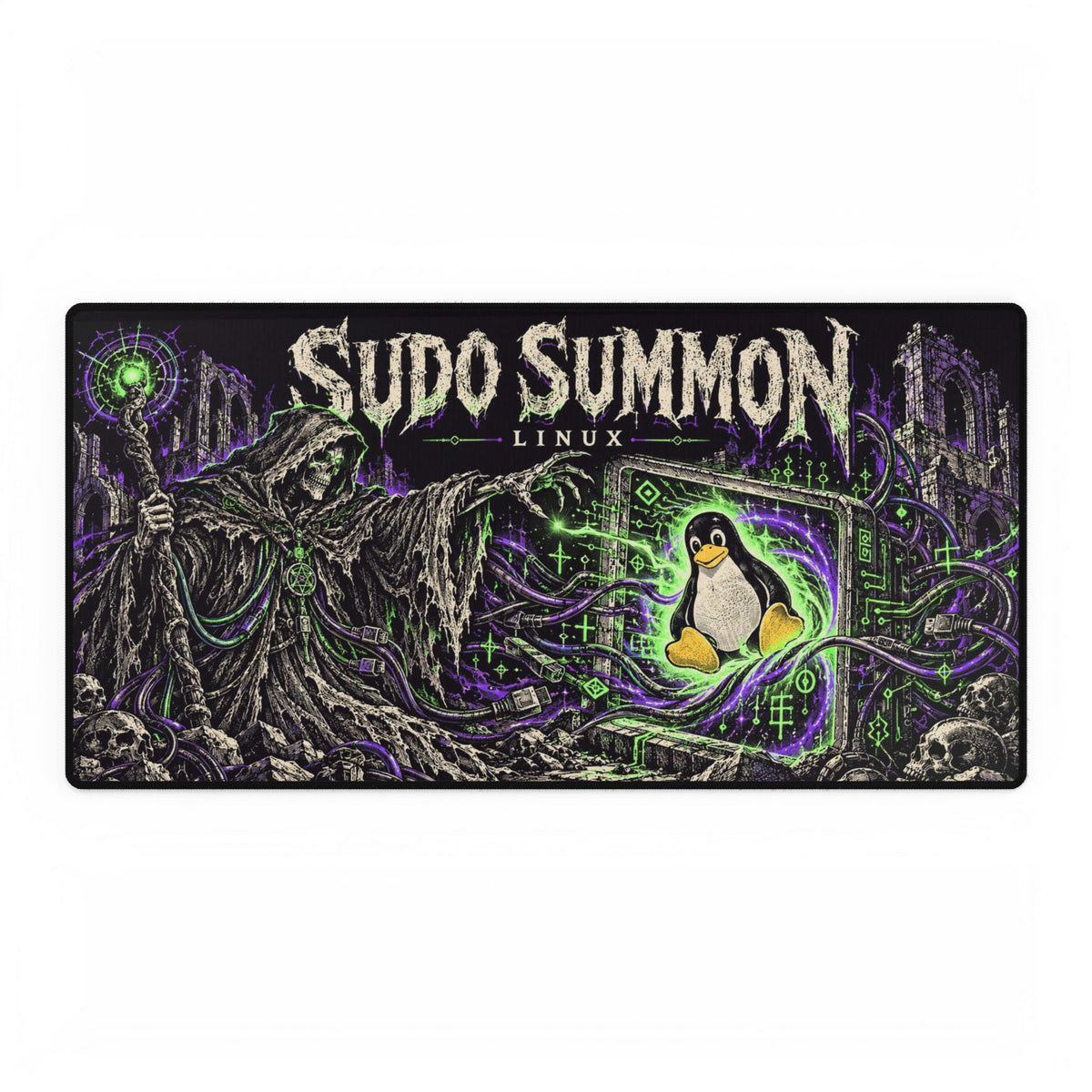 Sudo Summon Linux Desk Mat | Gaming/Programmer Desk Pad with Tux Wizard Artwork