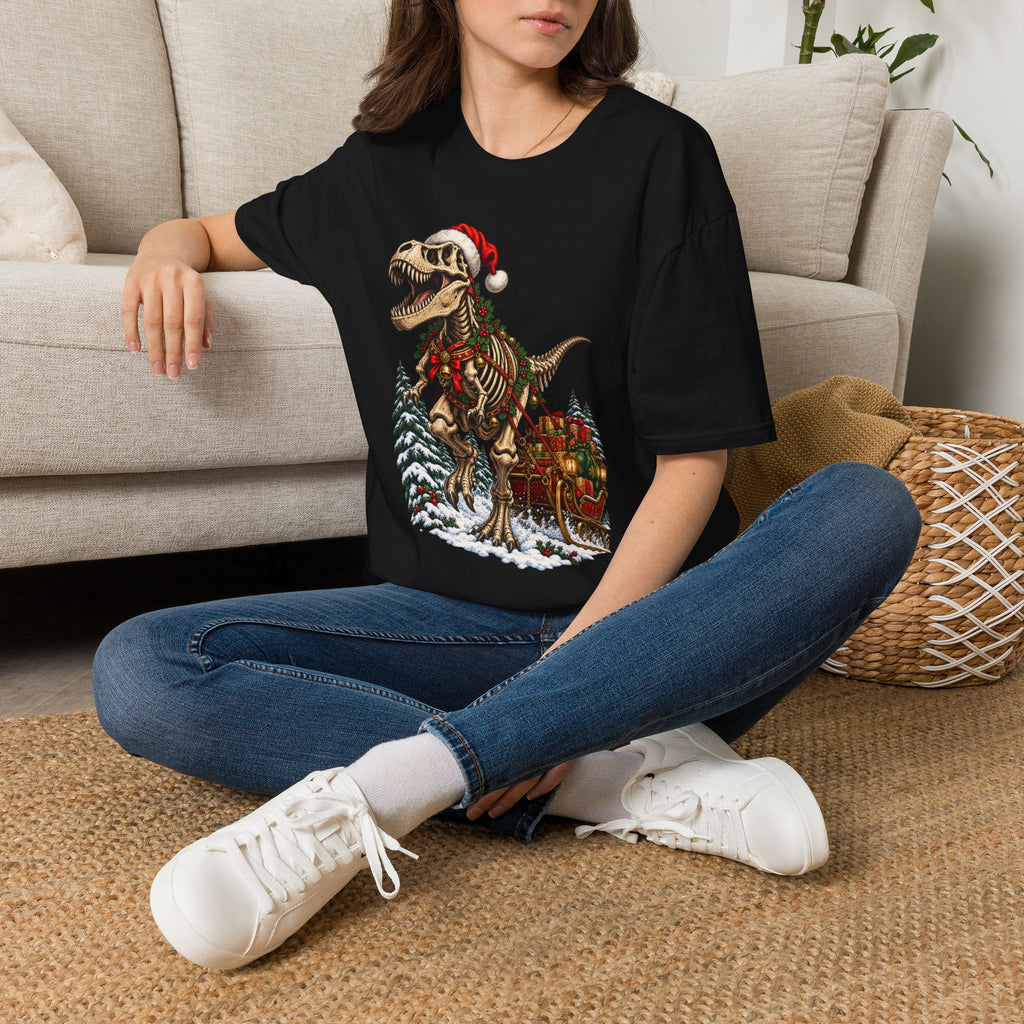 T-Rex Sleigh | Dinosaur Fossil Christmas T‑Shirt