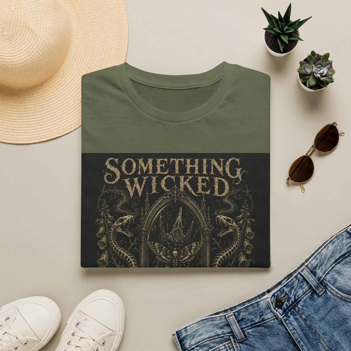 T-Shirt — "Something Wicked Remains" Gothic Skull Vintage Graphic