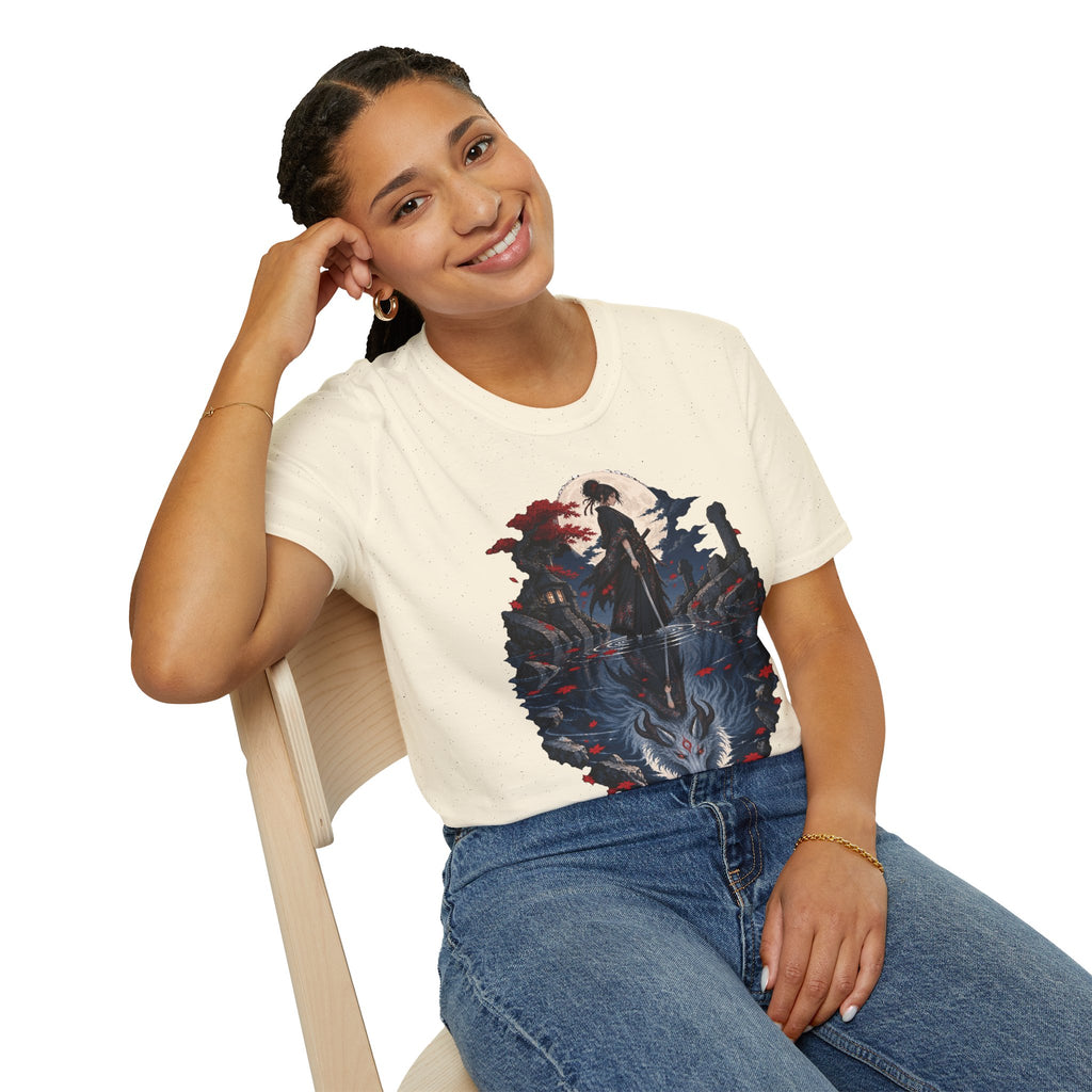 Reflection of a Monster | Moonlit Wolf Spirit T-Shirt | Samurai Silhouette Graphic Tee