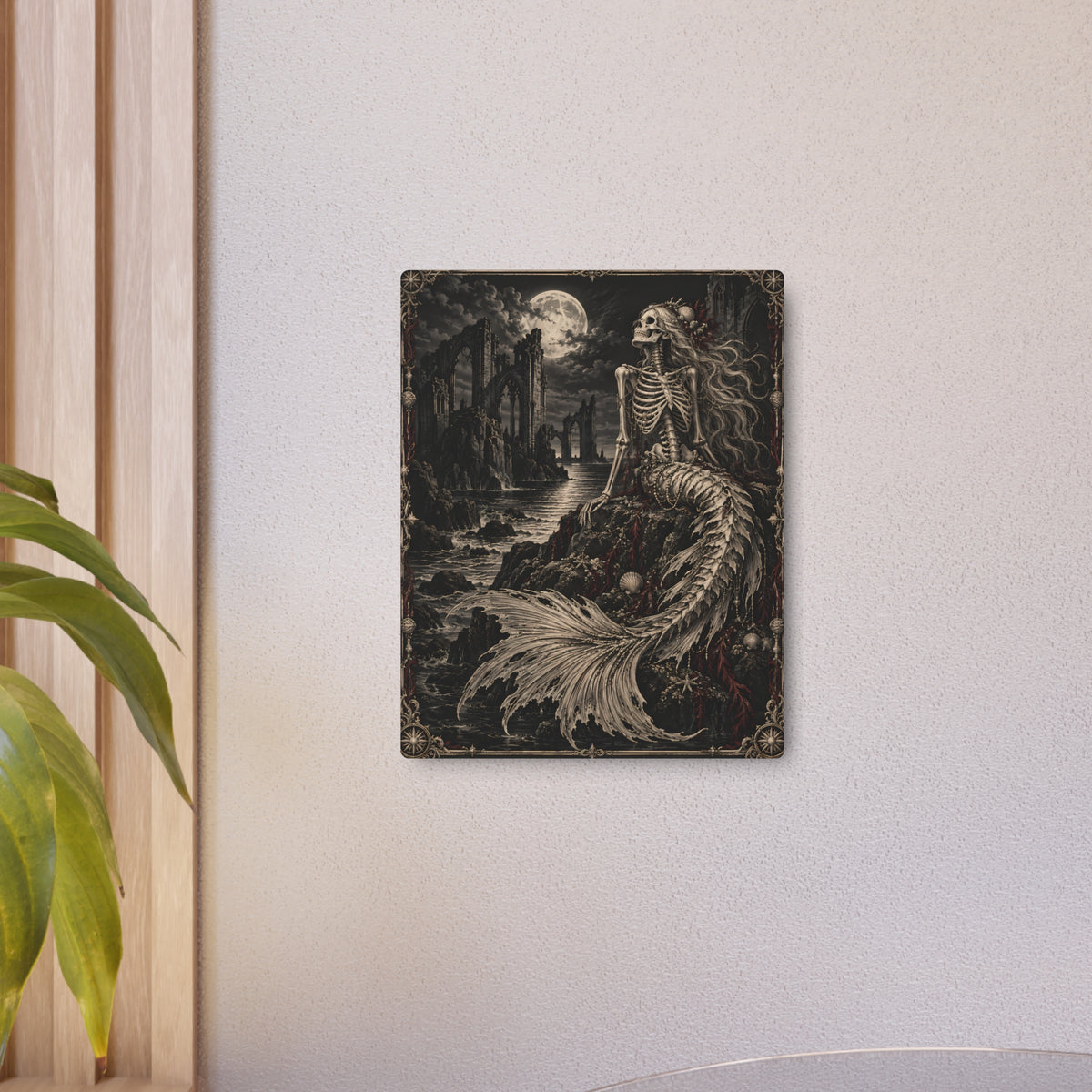 Metal Art Sign | Gothic Skeleton Mermaid | Occult Wall Art