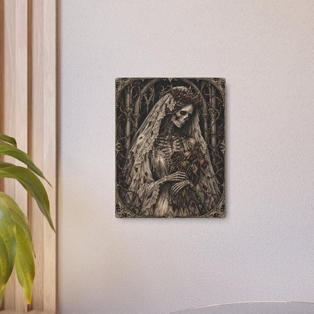 Metal Art Sign | Gothic Bride Skeleton | Dark Victorian Cemetery Wall Art
