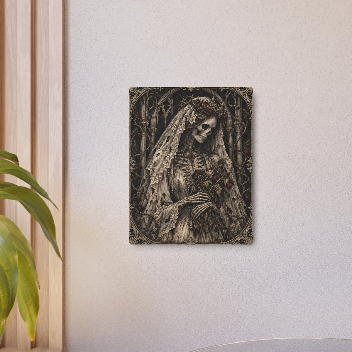 Metal Art Sign | Gothic Bride Skeleton | Dark Victorian Cemetery Wall Art