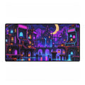 Neon Halloween City Desk Mat — Spooky Pixel Art Gaming Mouse Pad