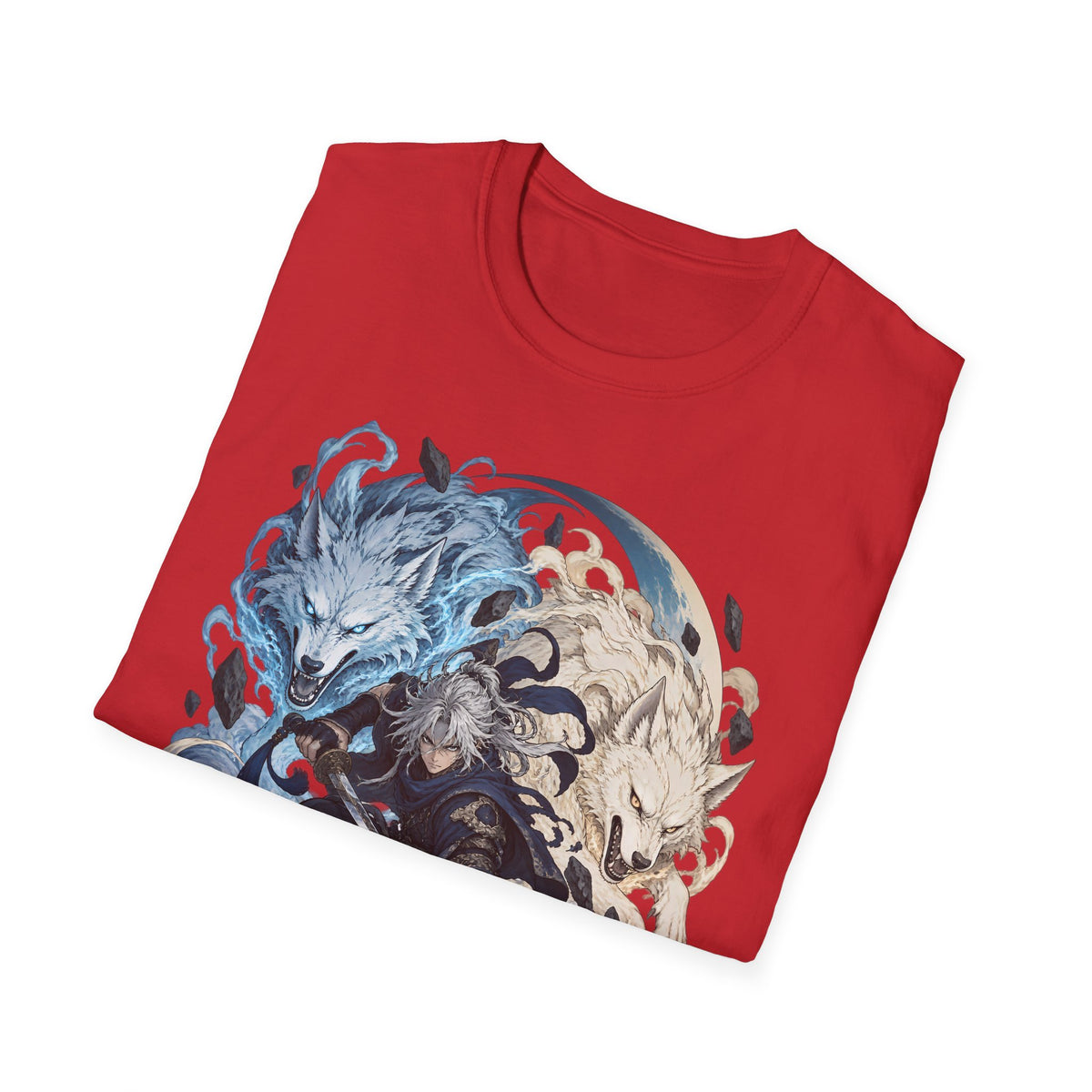 Wolf Spirit T-Shirt | Japanese Samurai | Yin Yang Blue & White Wolves Graphic Tee