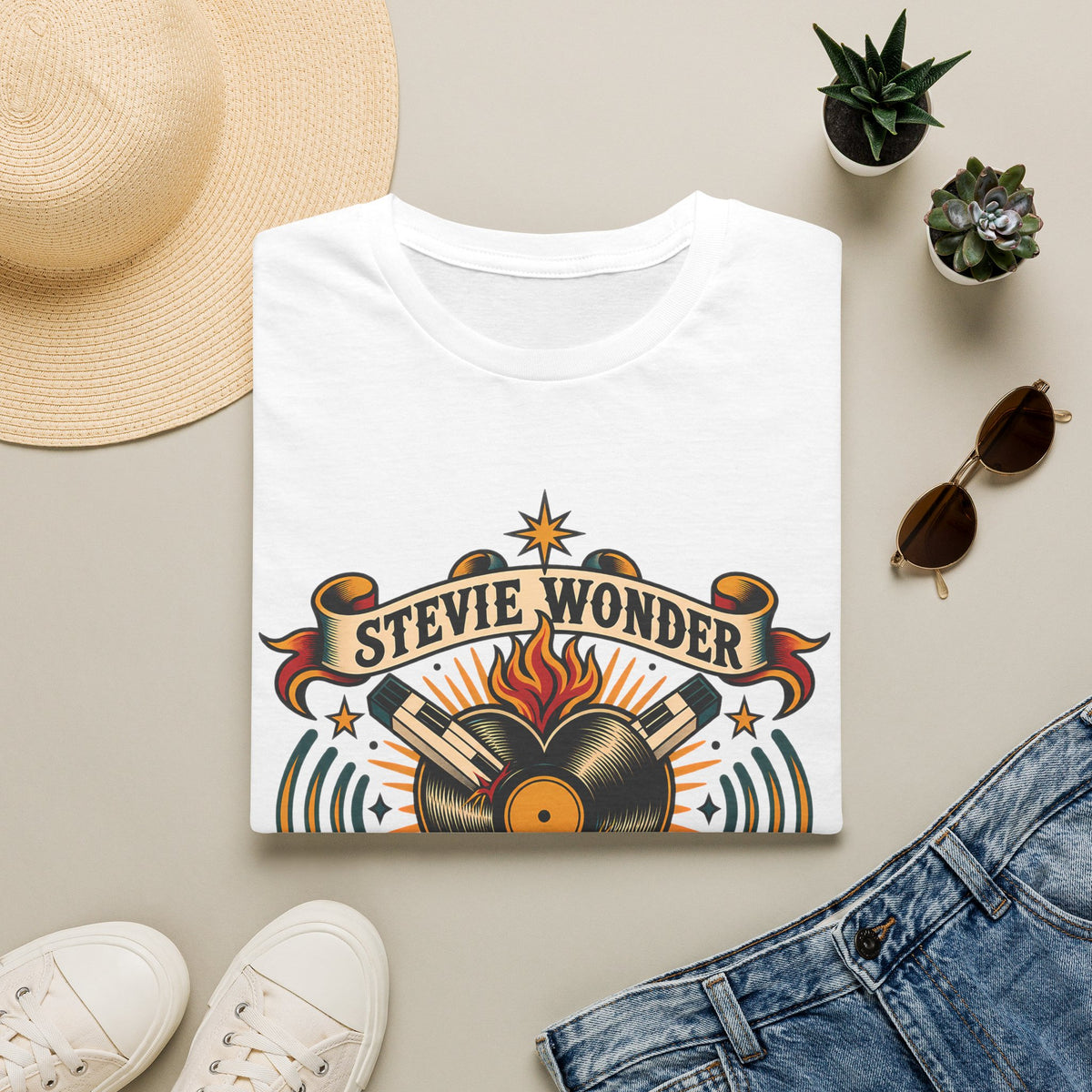 Stevie Wonder Vintage Record Tee - "50 Years in the Key" Graphic T-Shirt