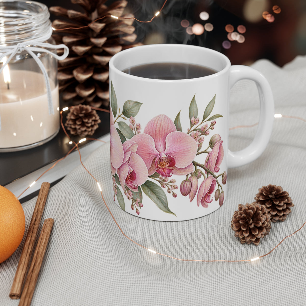 Pastel Pink Orchid Mug | Botanical Floral Design