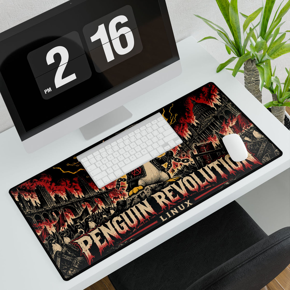 Penguin Revolution Linux Desk Mat | Gamer/Programmer Large Mousepad