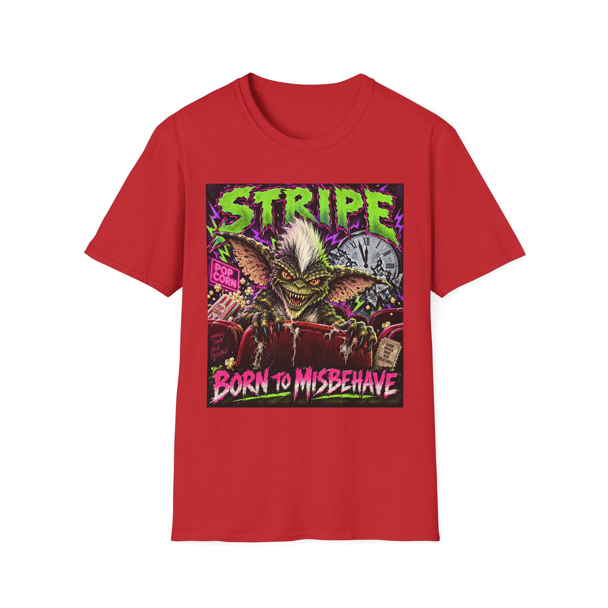 Stripe Gremlin T‑Shirt — 'Born to Misbehave' Retro Horror Graphic Tee