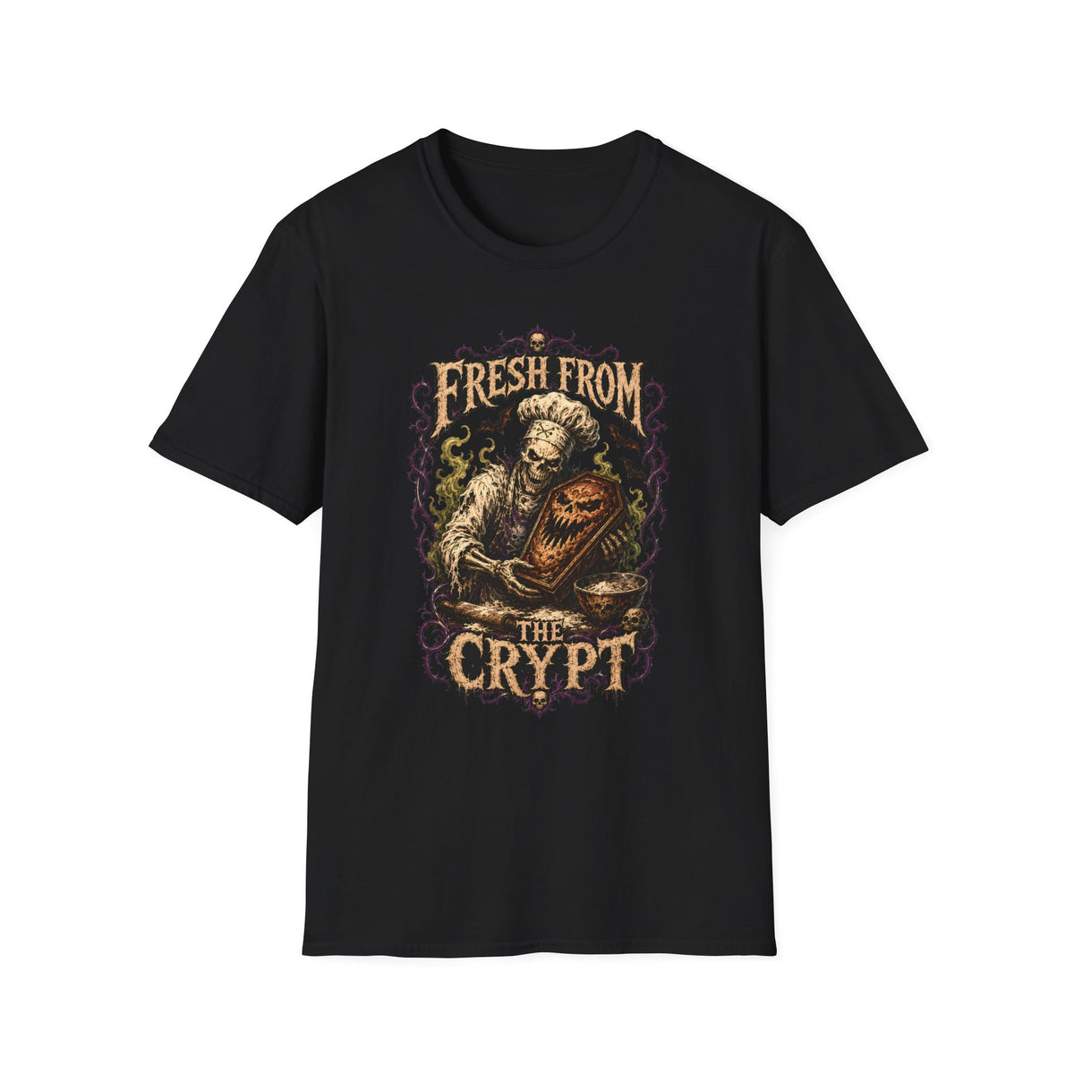 Fresh From The Crypt Halloween Baking Tee - Retro Horror Skeleton T-Shirt