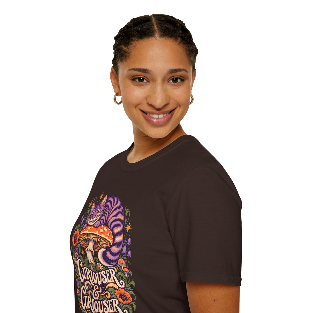 Cheshire Cat | Curiouser & Curiouser | Whimsical Mushroom Design Graphic Shirt