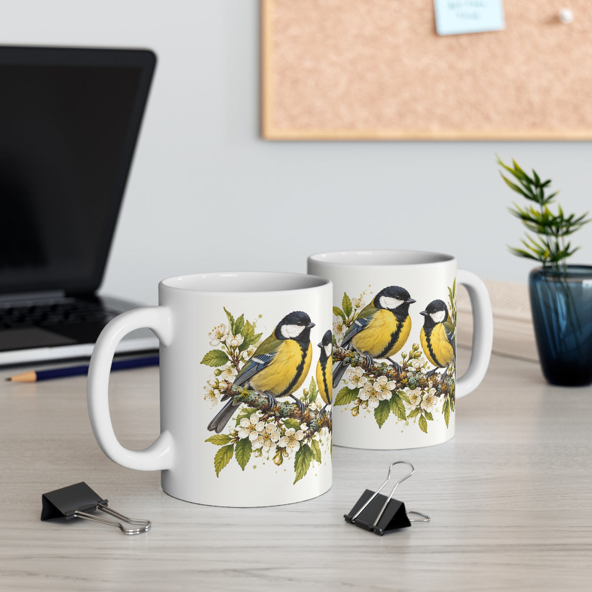 Blue Tit Songbird Coffee Mug | Birds on Blossoming Branches Ceramic Mug Gift