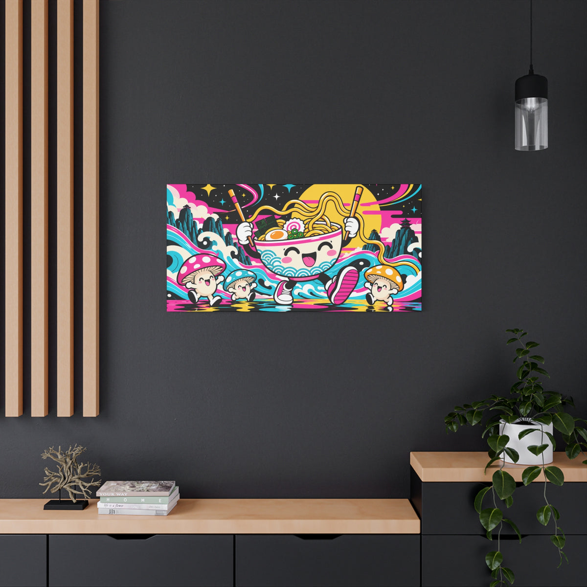 Wall Art | Neon Ramen | Kawaii Noodle Bowl & Mushroom Pop Art