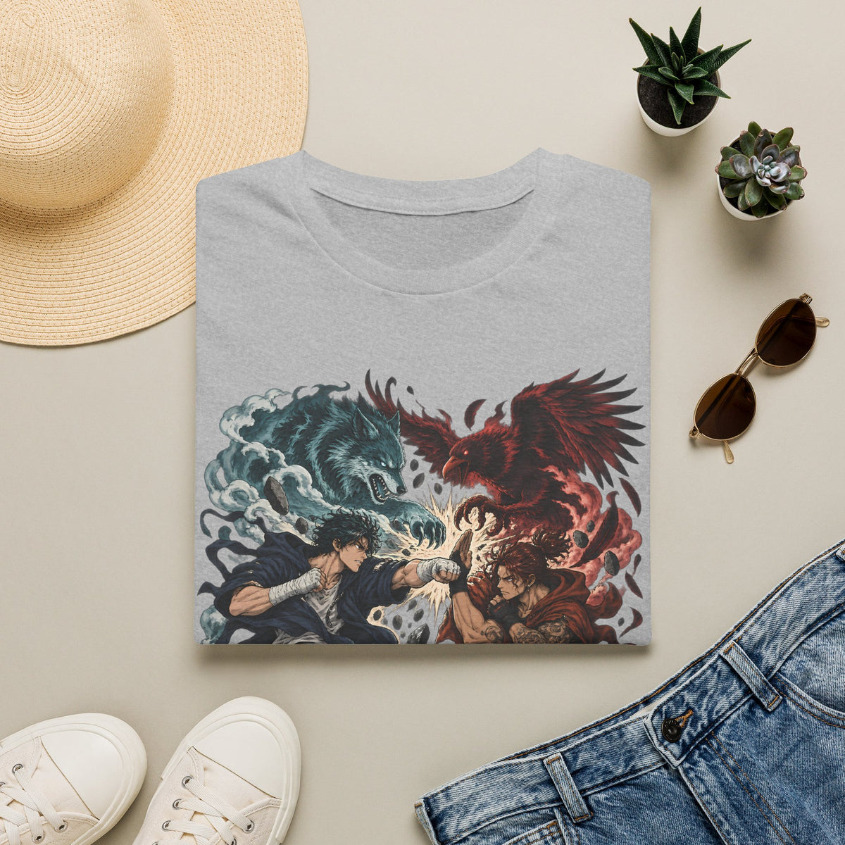 Yin Yang | Wolf Demon vs Phoenix | Japanese Anime Ninja T Shirt